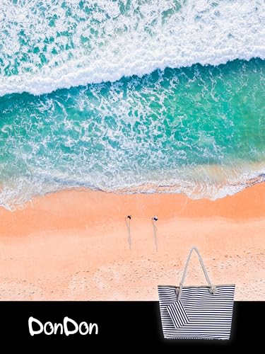Thumbnail 5 de DonDon Borsa da spiaggia grande con cerniera 58 x 38 x 18 cm – stile marino a righe bianche e azzurro scuro