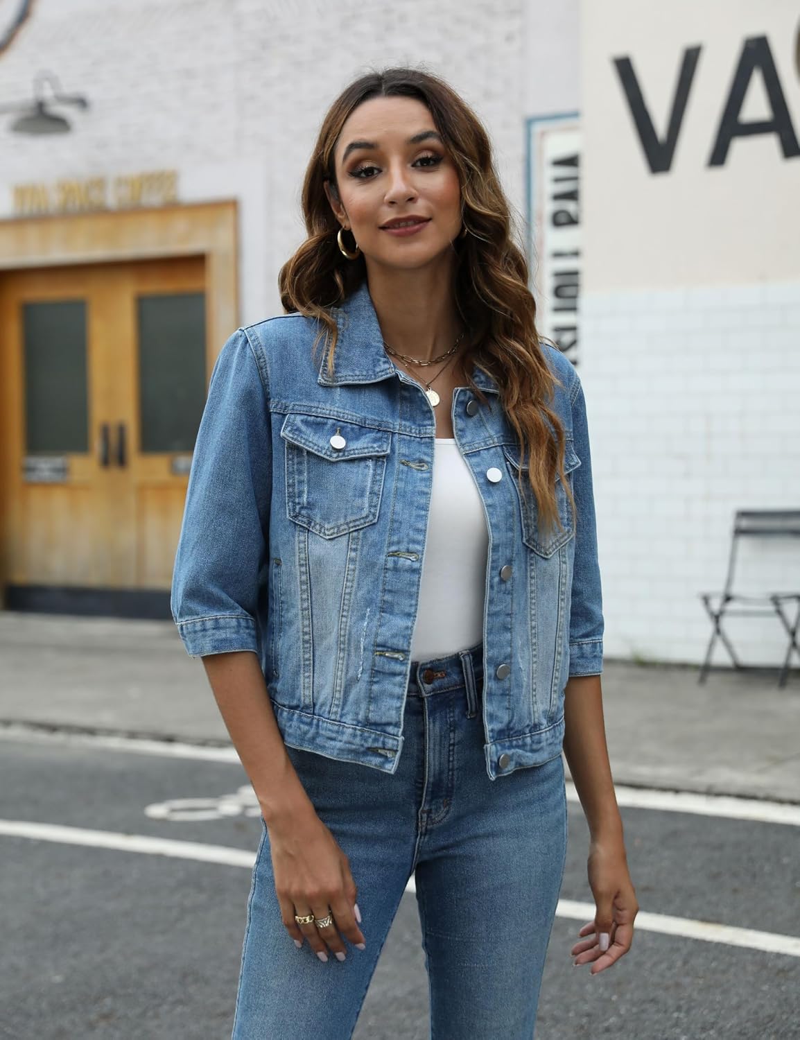 Thumbnail 6 de Unilexi Women's 3/4 Sleeve Colored Cropped Denim Jacket
