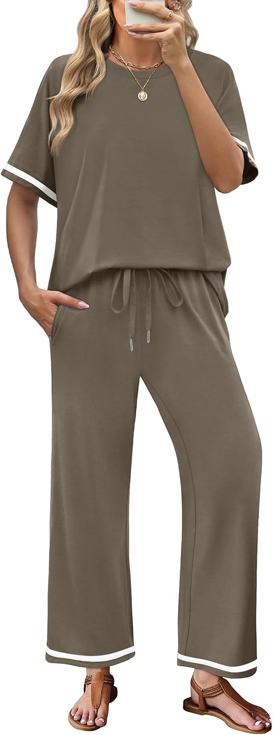 Thumbnail 6 de Sampeel 2 Piece Sets for Women: Casual Summer Lounge Set with Short Sleeve Top and Wide-Leg Pants