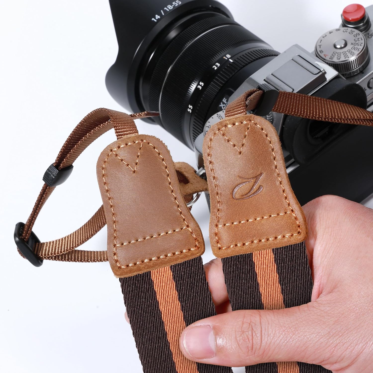 Thumbnail 3 de Padwa Lifestyle Gestreift Kameragurt – 1,5 Zoll breit, Baumwollband mit Lederverschlüssen