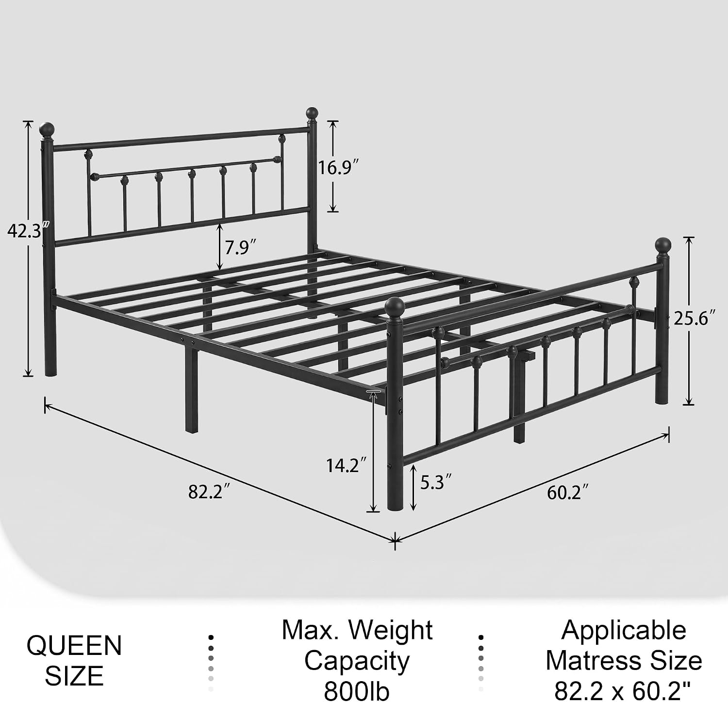 Detalle 2 de VECELO Queen Metal Platform Bed Frame