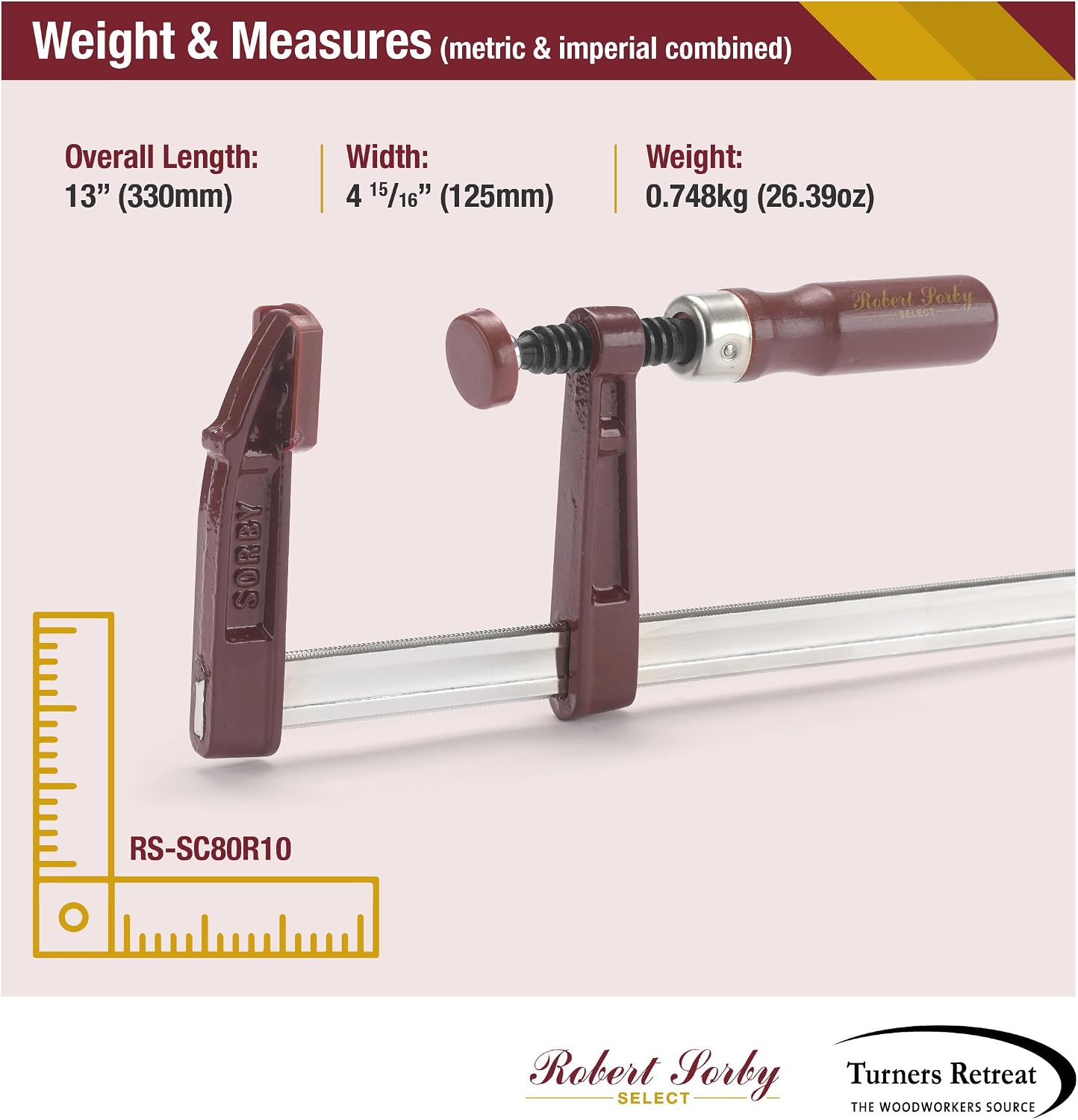 Detalle 2 de Robert Sorby Select Screw Clamp 10" (250mm) Woodworking Clamp, 250kgf