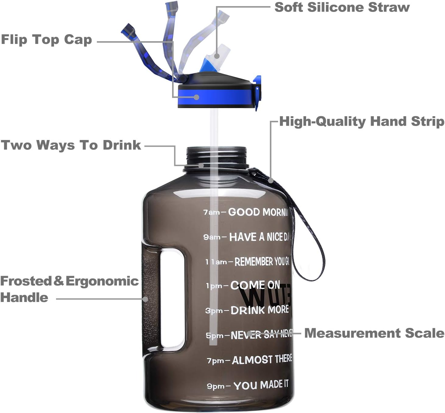 Thumbnail 6 de ETDW Large Sports Water Bottle with Straw, Time Markers and Locking Lid