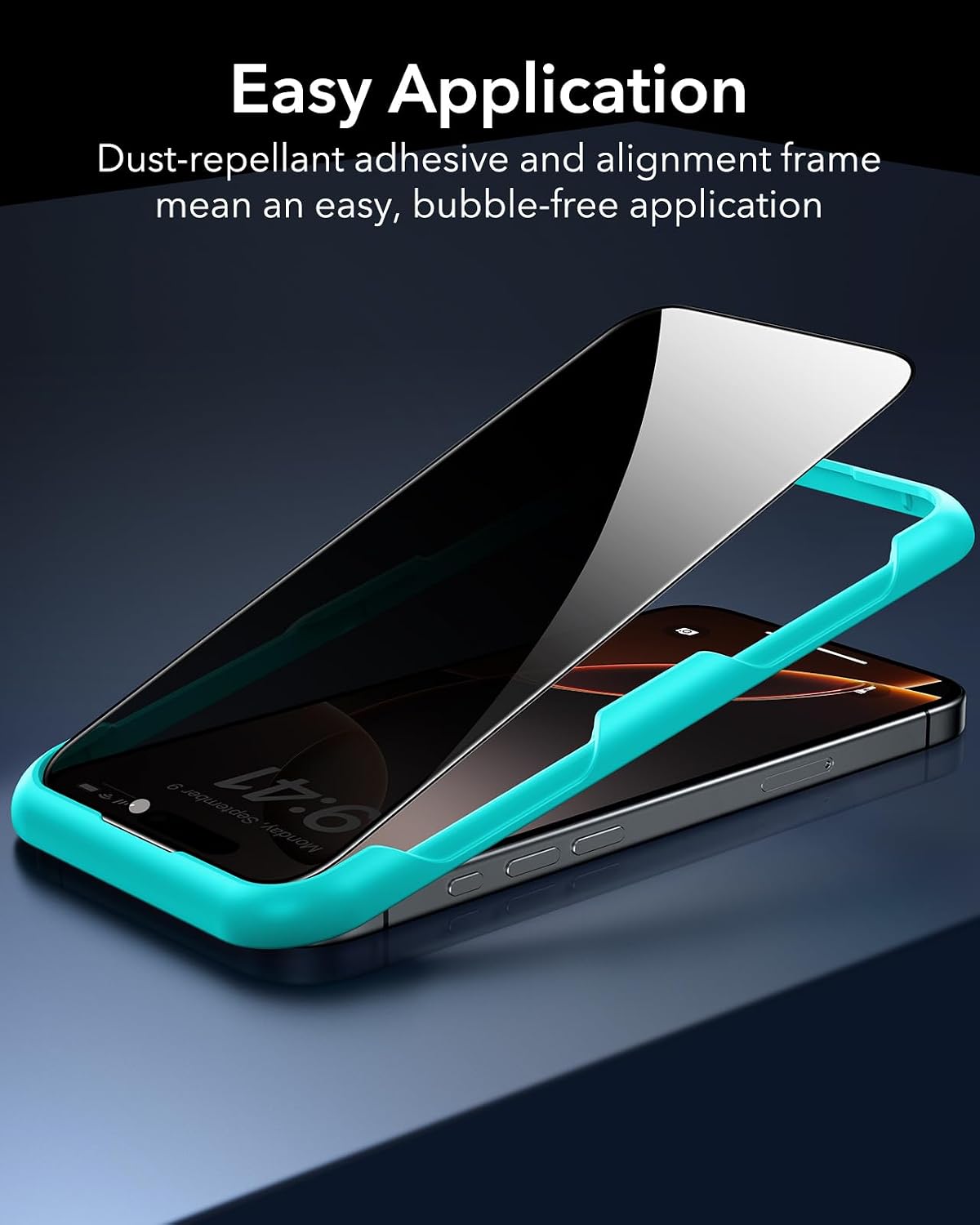 Detalle de ESR 3 Pack Privacy Screen Protector for iPhone 16 Pro Max: Anti-Spy Tempered Glass with Easy Install