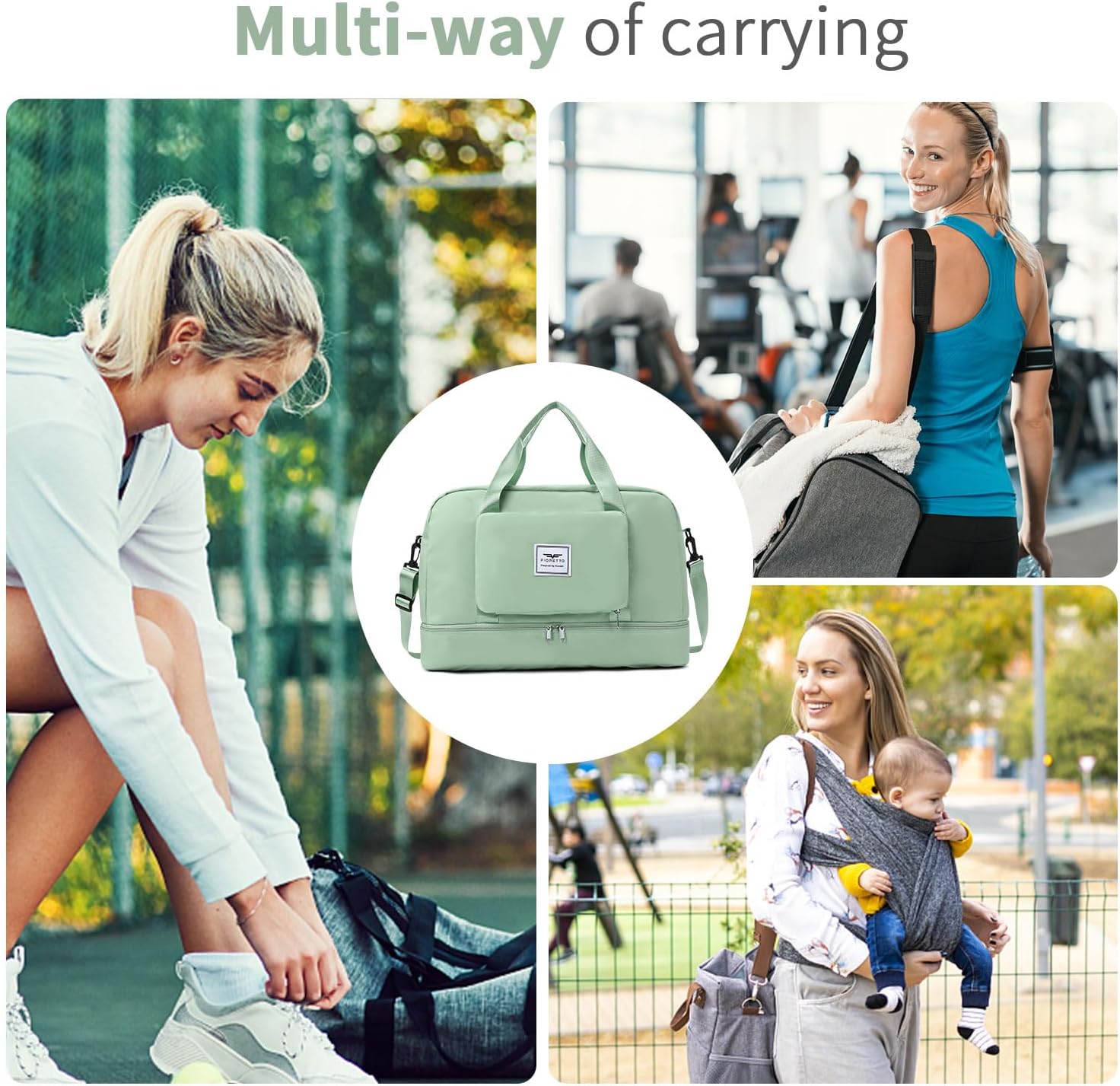 Thumbnail 5 de FIORETTO Womens Foldable Weekend Bag: Water-Resistant Duffle with Wet Pocket & Shoe Compartment