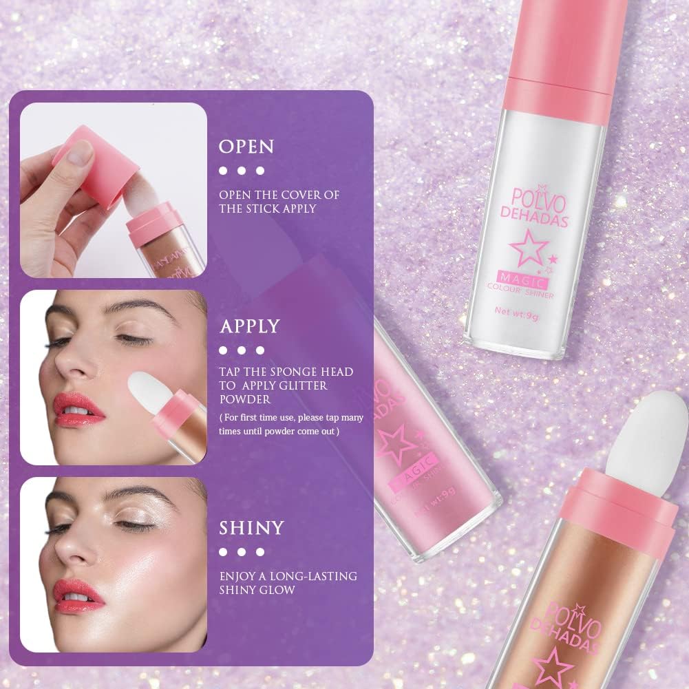 Detalle 2 de AOOWU Powder Stick – polvere corpo glitter illuminante marrone dorato per viso, capelli e feste