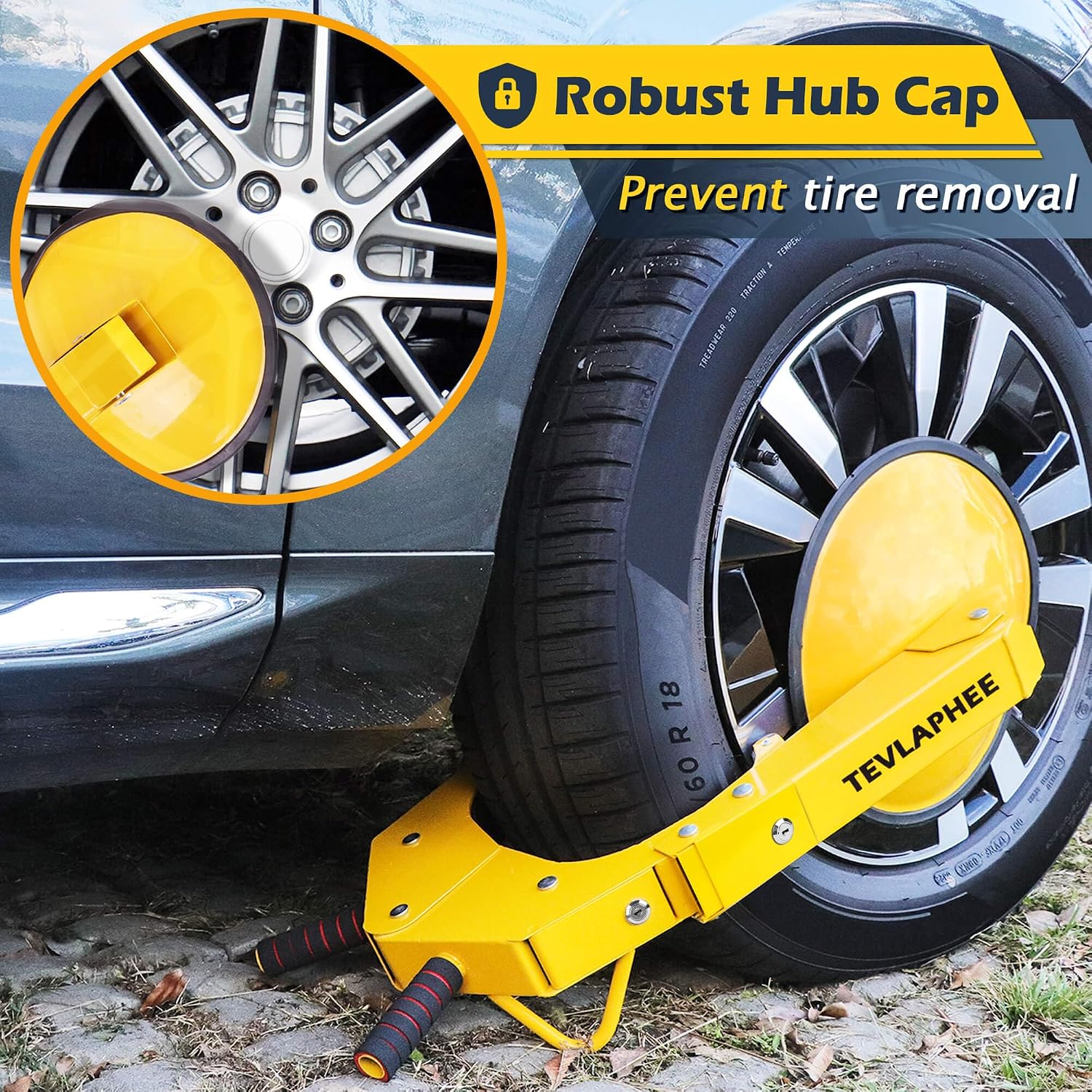 Thumbnail 2 de Tevlaphee Wheel Lock: Dual-Lock Anti-Theft Boot Clamp with Upgraded Lug Nut Cover