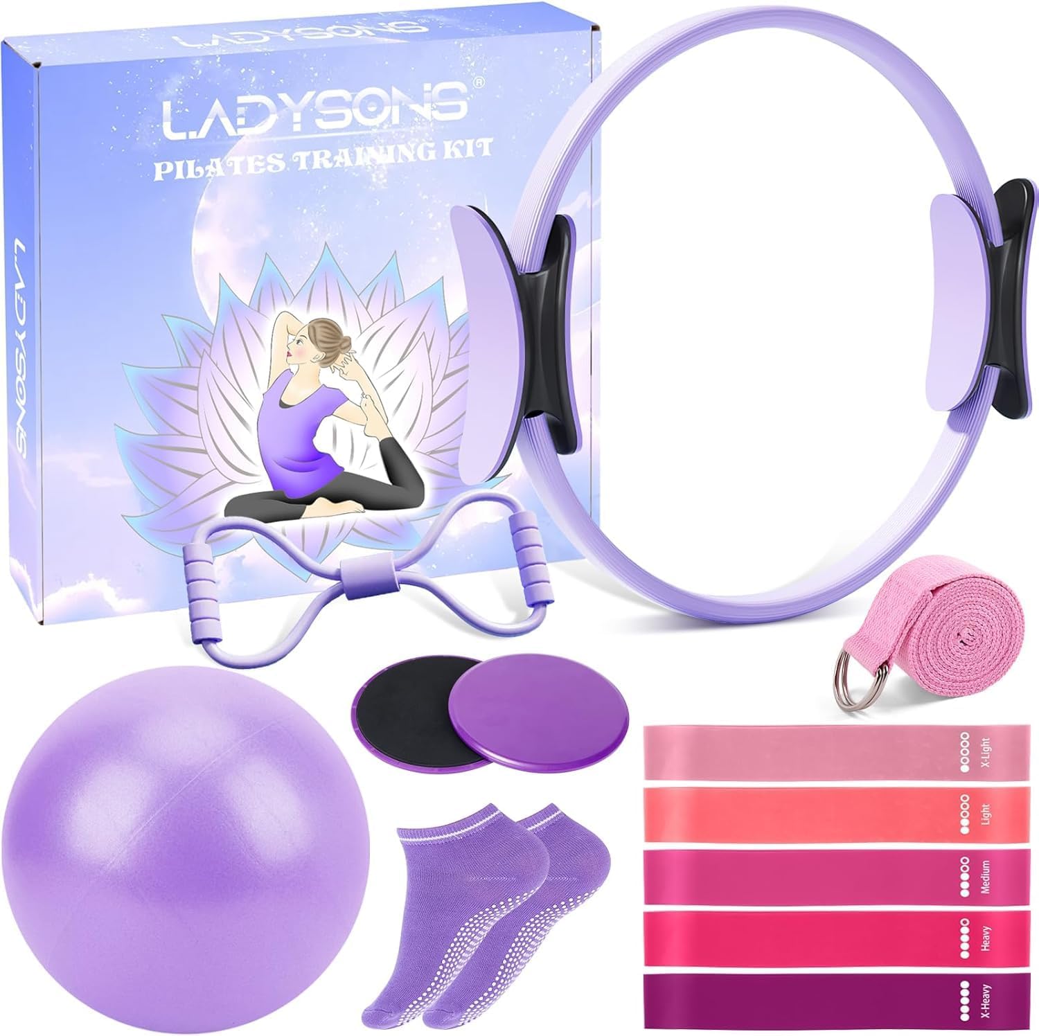 Detalle de Set di anelli da pilates – Pilates Essential Kit con 32 cm Magic Circle, palla, fasce e dischi scorrevoli