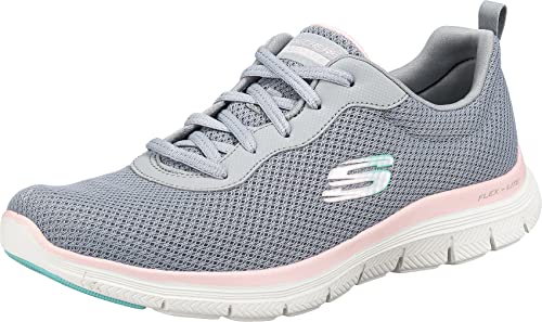 Detalle de Skechers Flex Appeal 4.0 Brilliant View para mujer — 39 EU, malla gris y ribete rosa