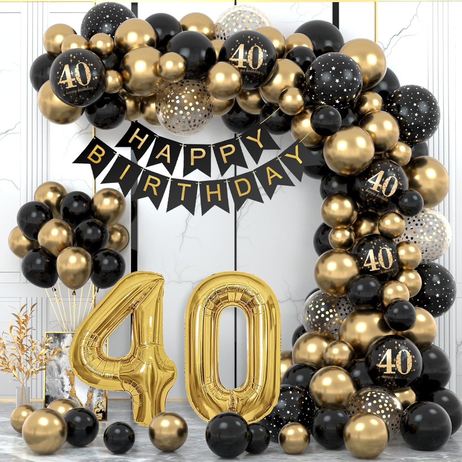 Detalle de 40 Geburtstag Deko Set Schwarz Gold