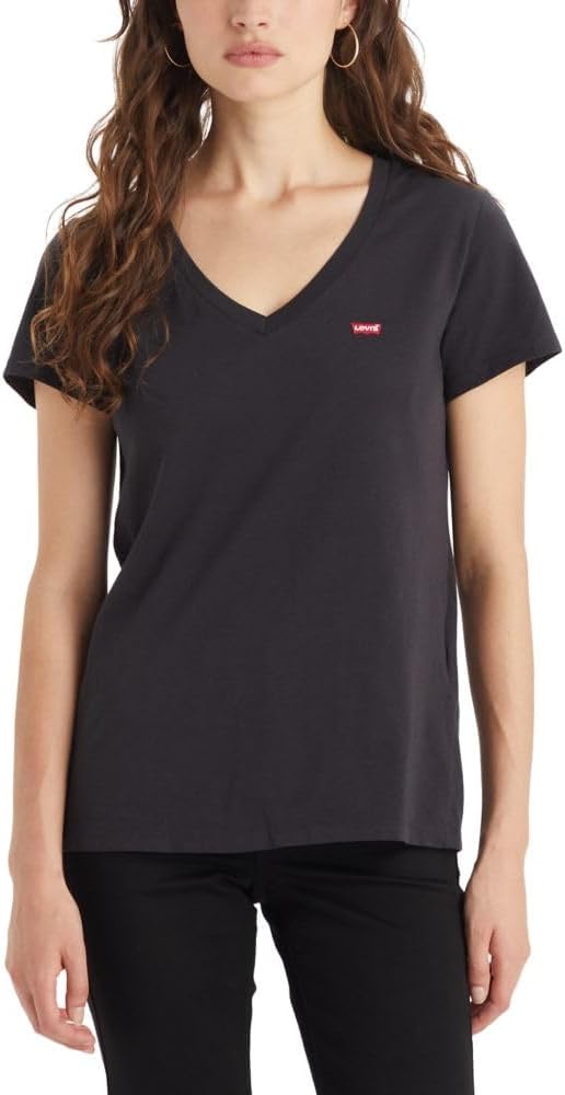 Detalle de Levi's The Perfect V-Neck Maglietta Donna, Chesthit Logo – Comfort e stile per l’estate