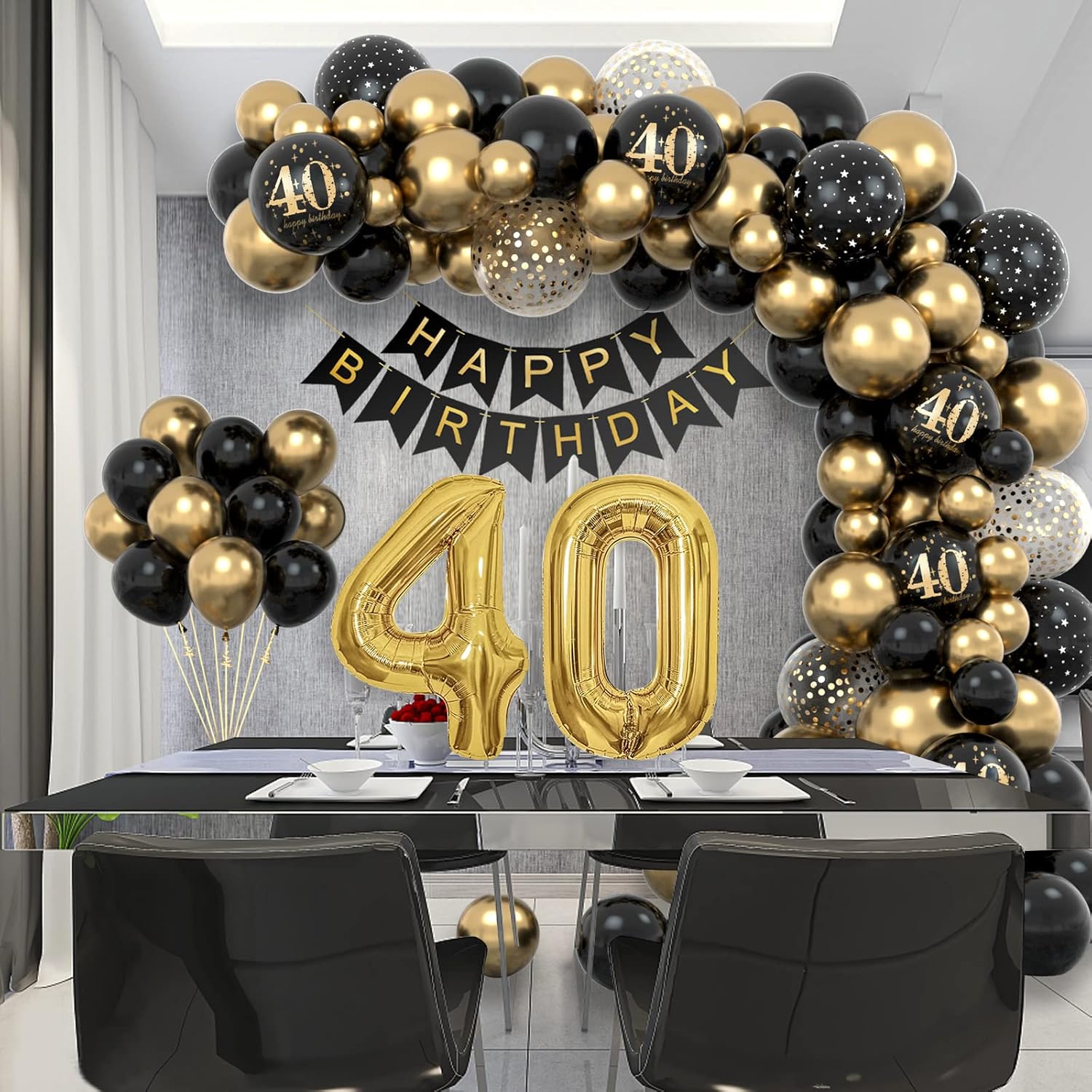 Detalle 2 de 40 Geburtstag Deko Set Schwarz Gold
