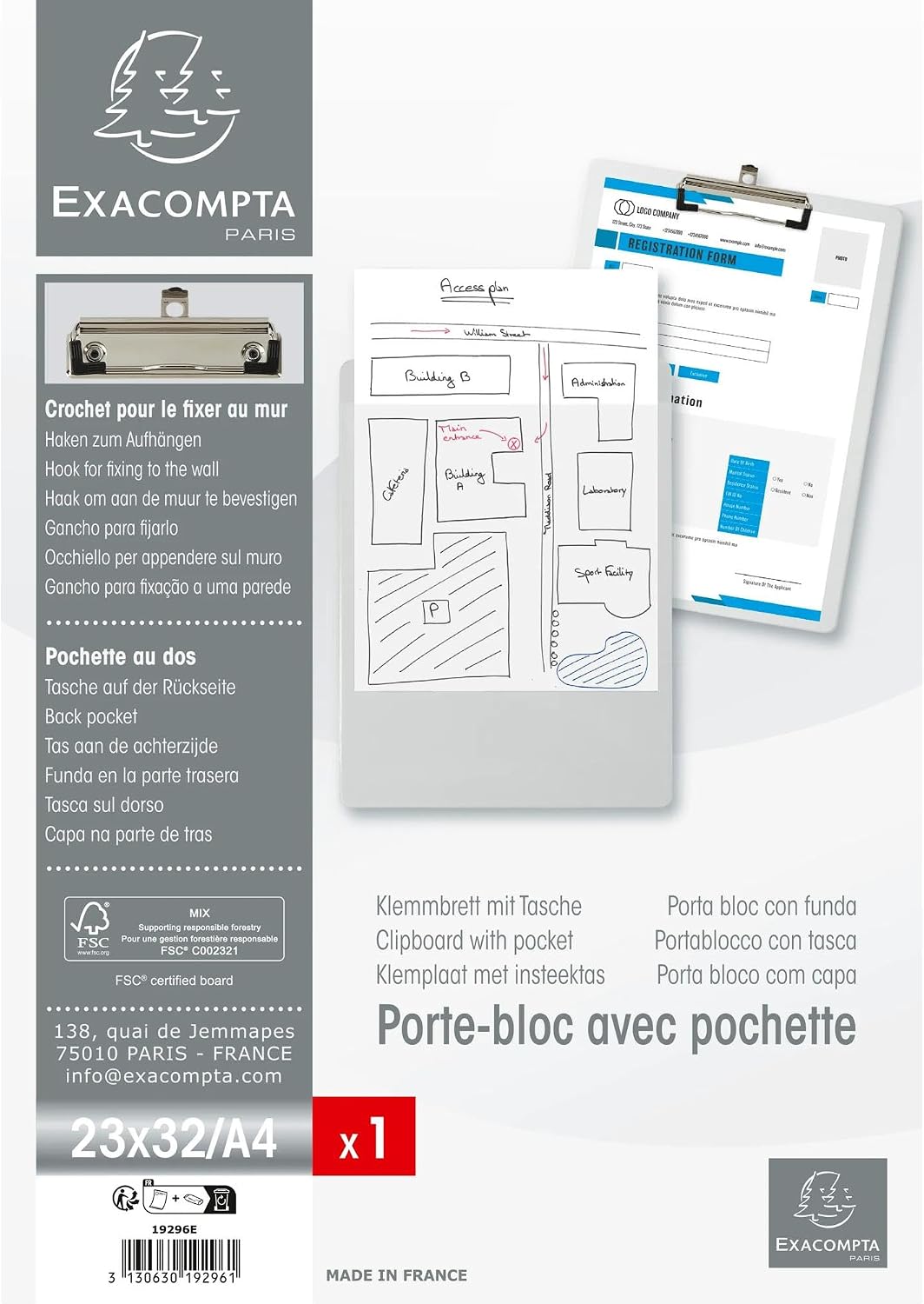 Thumbnail 3 de Exacompta 19296E Porta blocco Balacron in cartone con clip e fissaggio a parete, formato A4 bianco