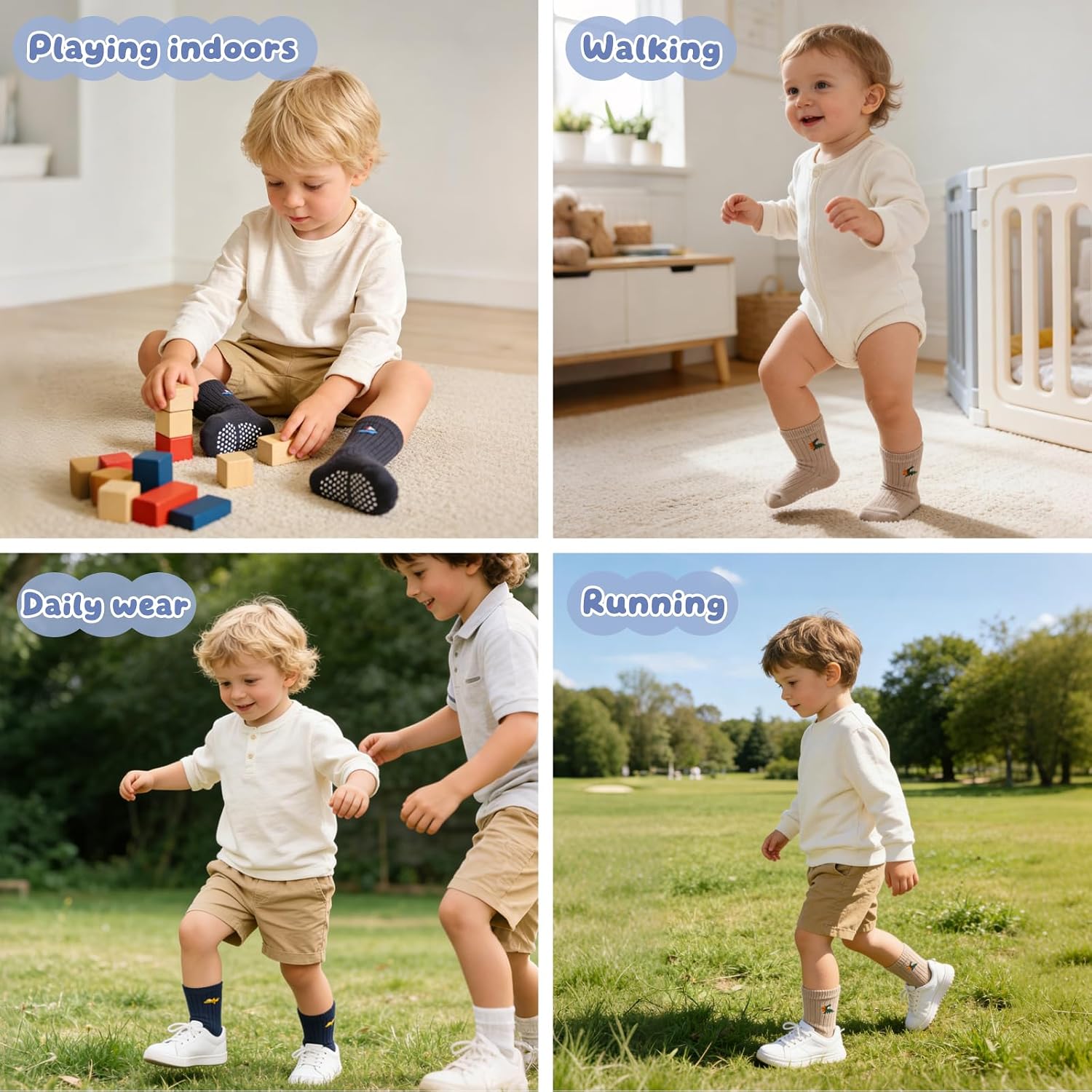 Thumbnail 5 de Bearbay 9 Pairs Toddler Non Slip Cotton Crew Socks with Anti-slip Dots