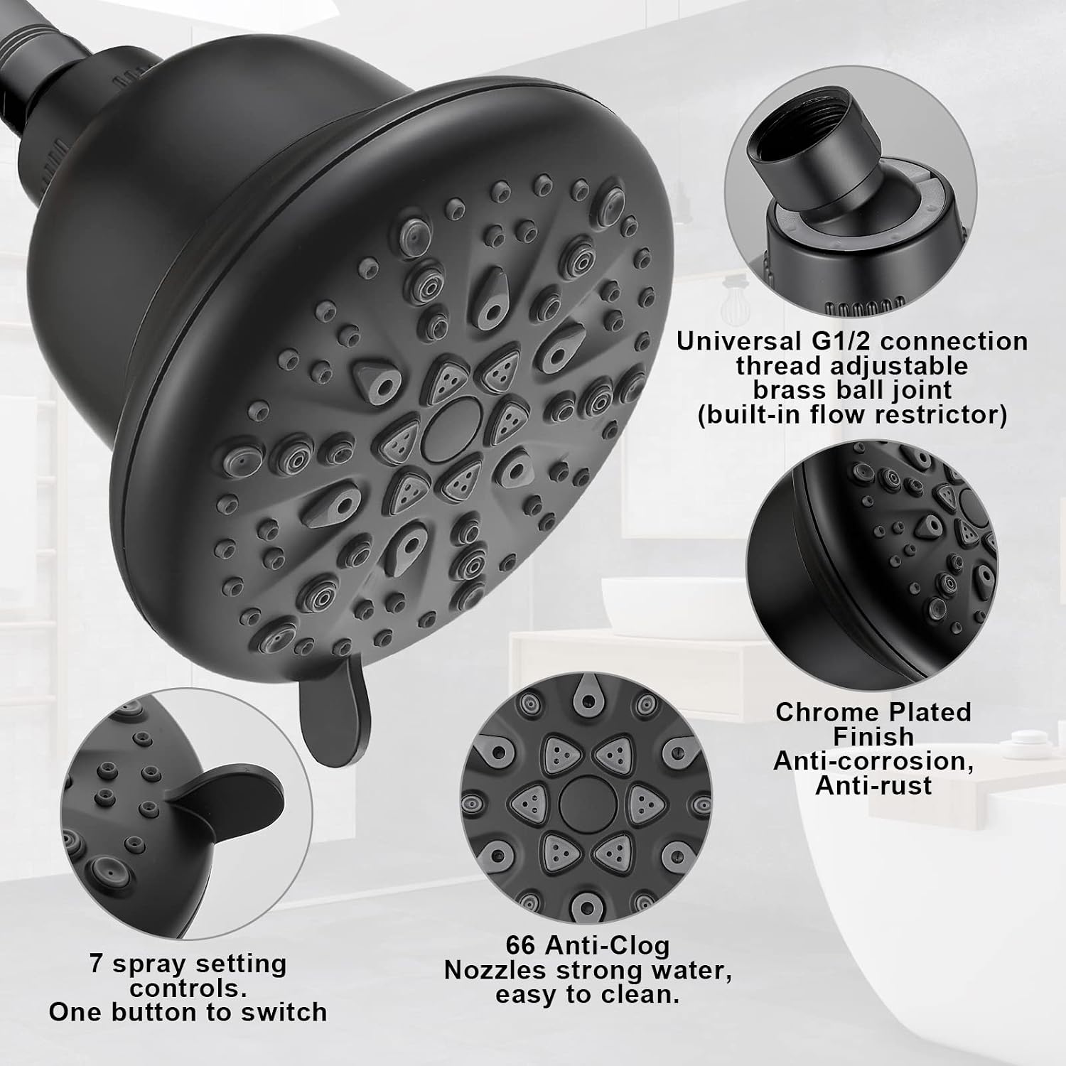 Thumbnail 6 de Cobbe KDPA001 Filtered Shower Head, 7 Spray Modes, 16-Stage Filter, Matte Black