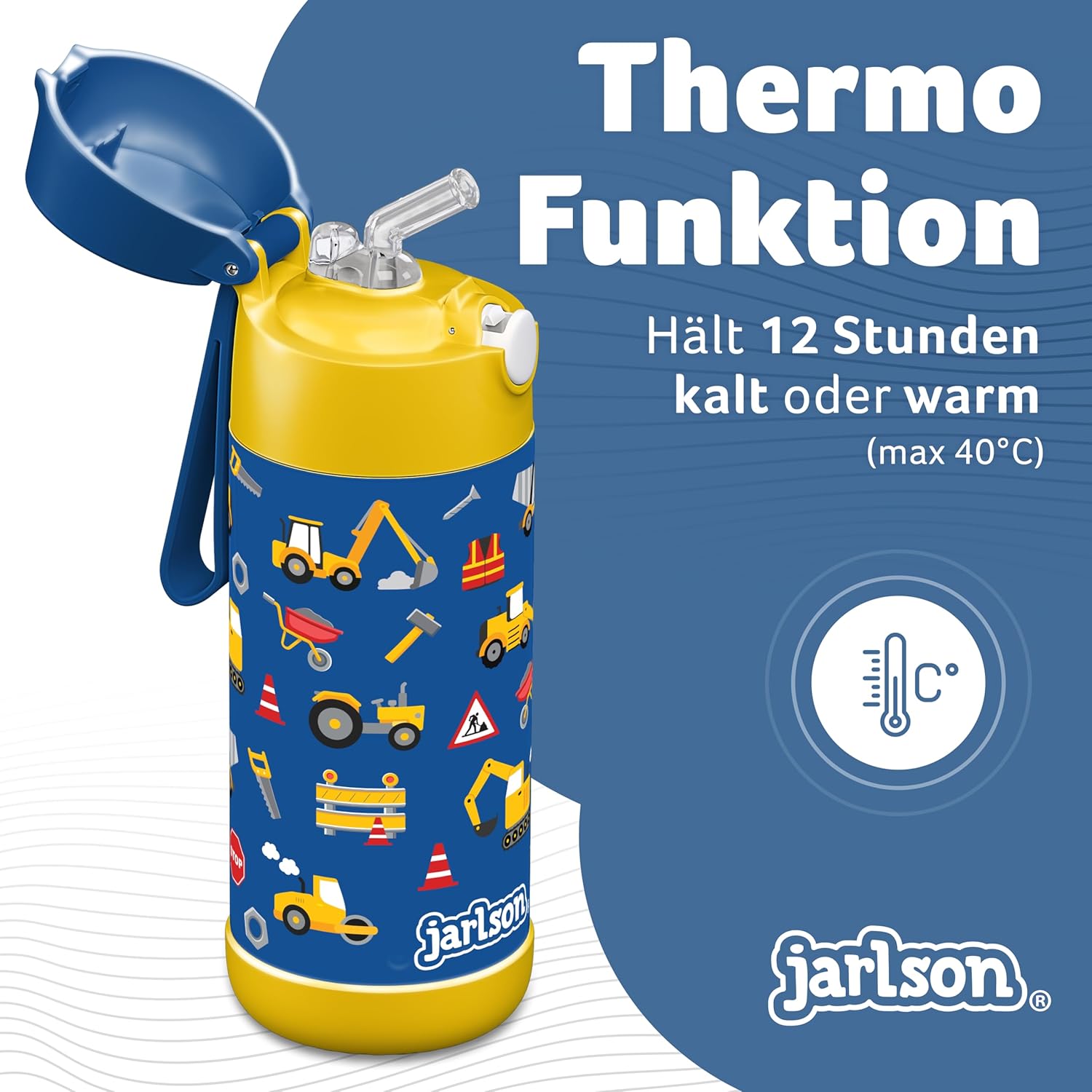 Thumbnail 1 de Jarlson Kinder-Trinkflasche Charli aus Edelstahl (350 ml) mit Strohhalm – auslaufsicher, thermisch isoliert