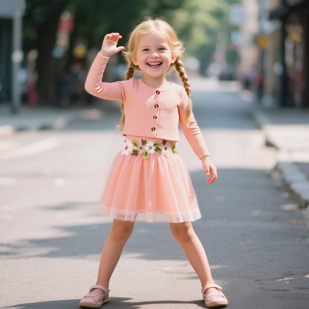 Thumbnail 3 de Vicloon 2-teiliges Baby-Mädchen Kleid mit Strickjacke Set – Baumwollkleid und Strickjacke, 6 Monate bis 2 Jahre
