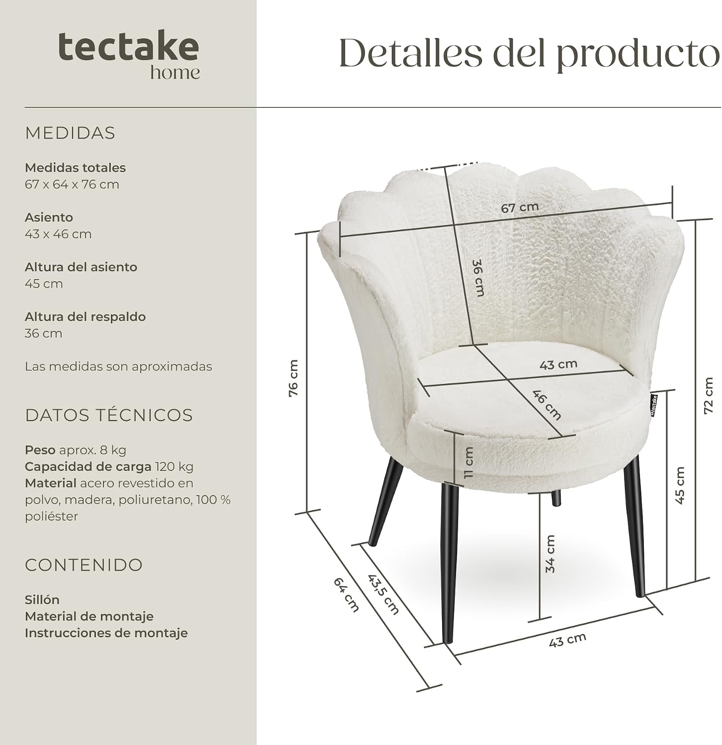 Detalle 2 de TecTake Sillón Tapizado Terciopelo 1 plaza