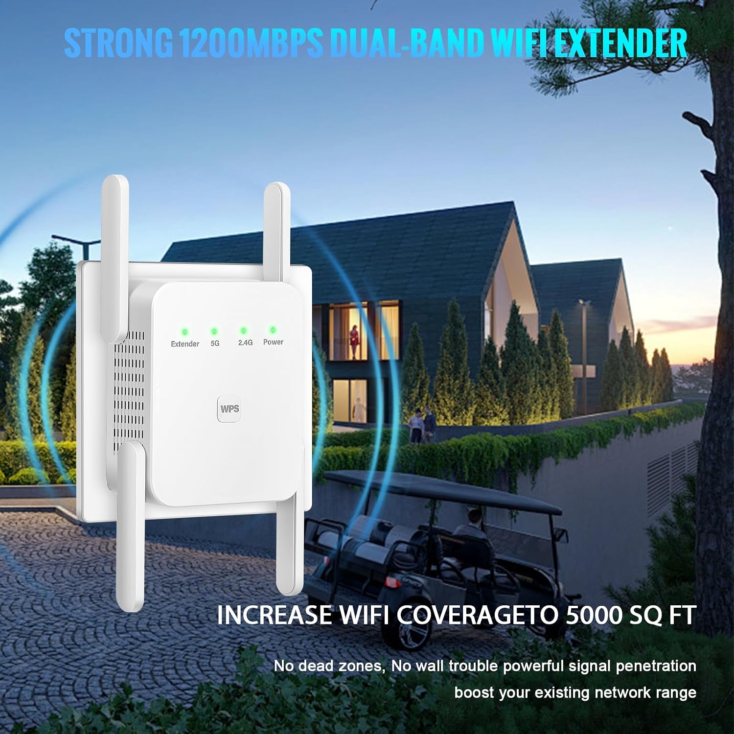 Detalle de VERMEYEN Dual-Band WiFi Extender, 1,200 Mbps, Ethernet, 5,000 Sq. Ft.