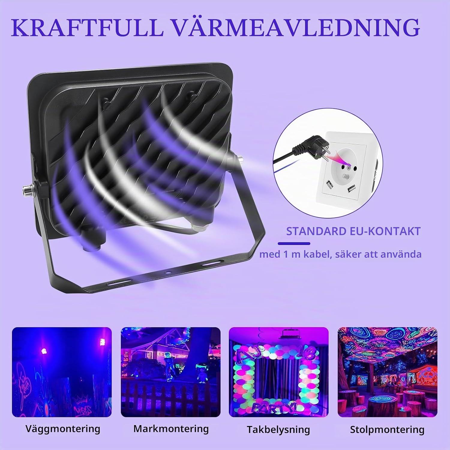 Detalle 2 de Fosingut 100 W UV-strålkastare, IP65, 395–400 nm och 144 LED-lampor