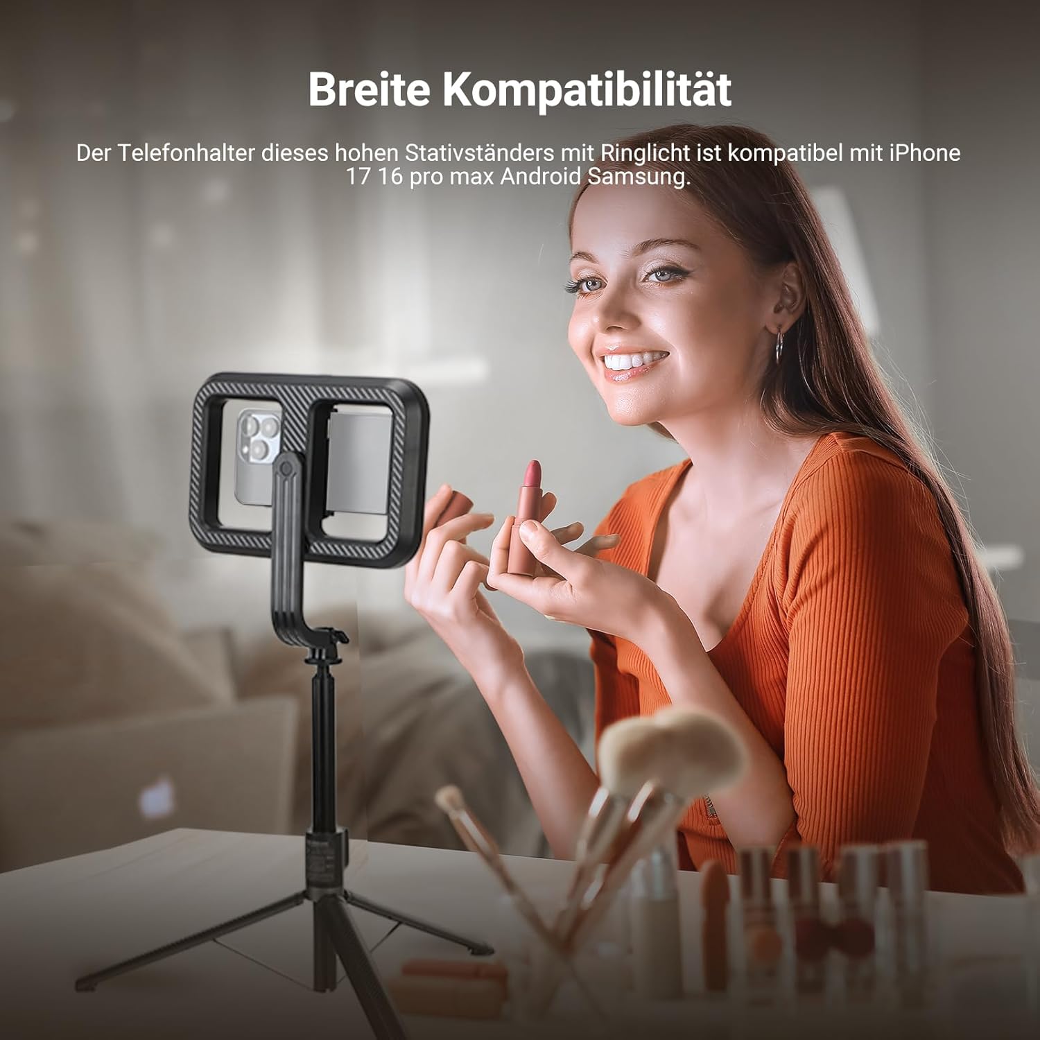 Detalle 2 de NEEWER Basics NL100B: USB‑Ladebarer Selfie Ringlicht‑Stativ mit 72" Auszug und Bluetooth Fernbedienung