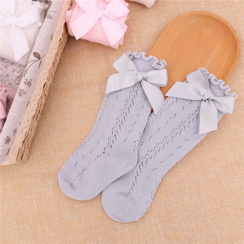 Thumbnail 1 de Sugarmelon Baby Girls Ruffle Sock with Bows: Mesh Knee-High Comfort for Little Ones