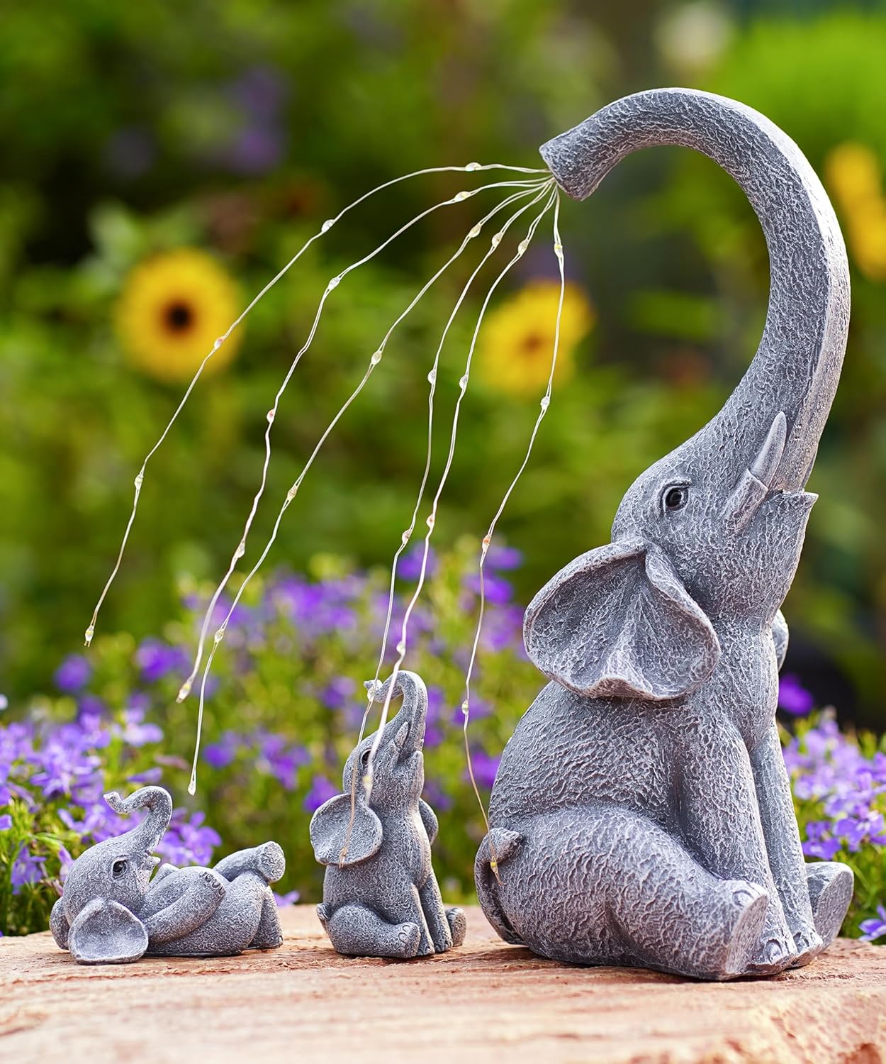 Thumbnail 3 de Yeomoo Elefanten Deko Gartenfiguren mit Solar Lichterkette – Mutter mit 2 Babys