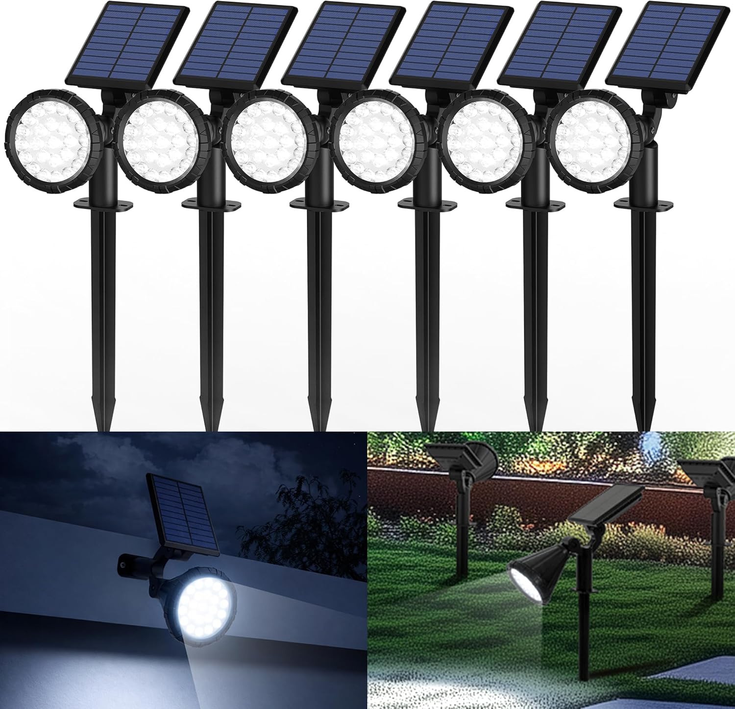 Detalle de Solpex Solar Spot Lights Outdoor Garden (IP65, 25 LEDs, Cold White) – 6 Pack