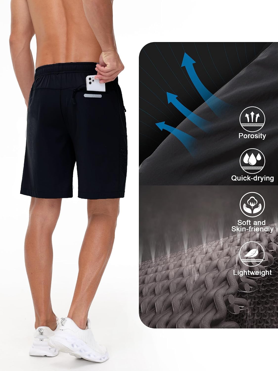 Detalle de Rvinroo Men's 8-Inch Sports Shorts with Zip Pocket
