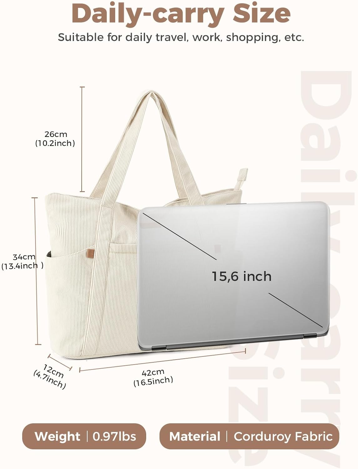 Thumbnail 2 de Lekespring Cord Tasche Damen 18 L Tote Bag