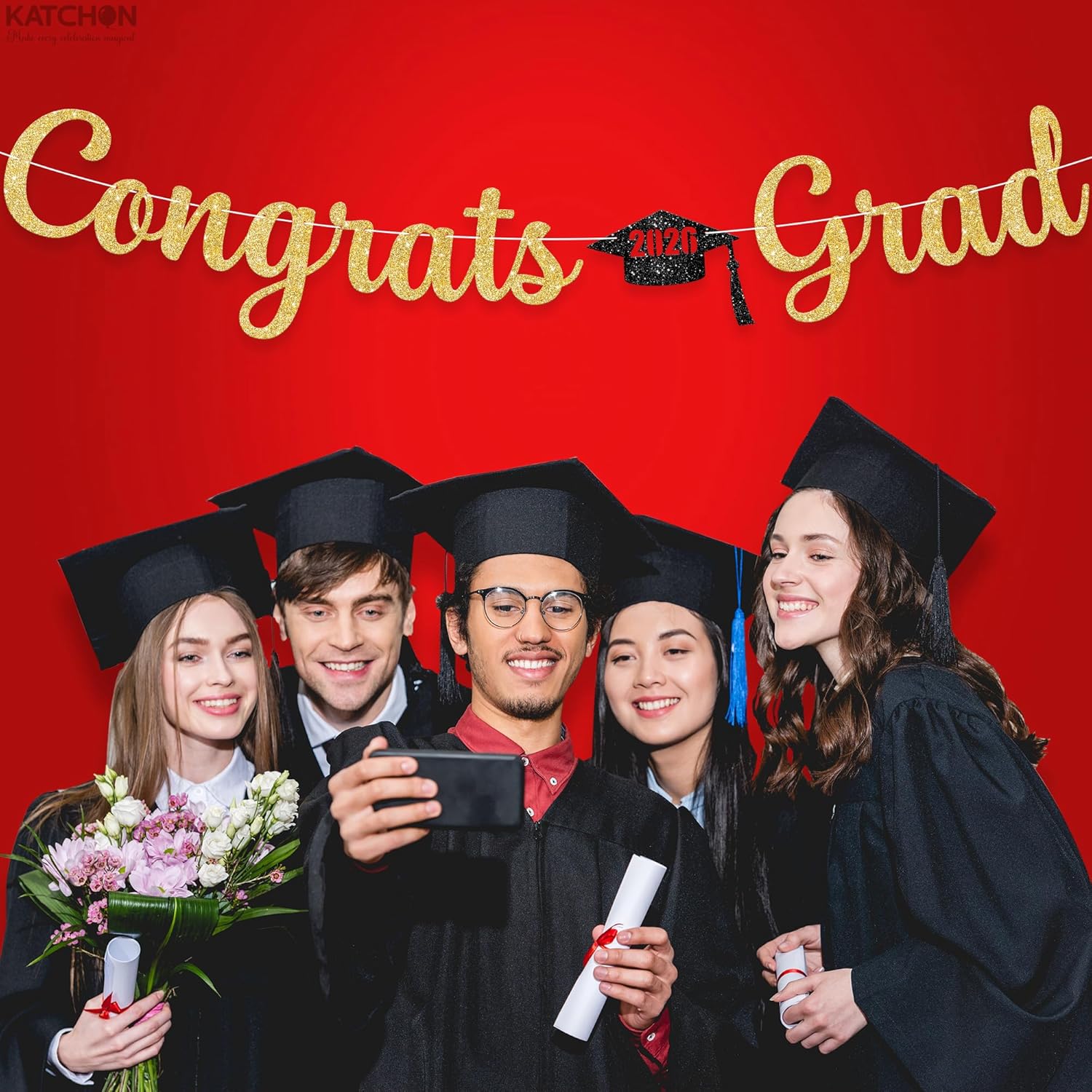 Thumbnail 3 de KatchOn Glitter Gold “Congrats Grad” Graduation Banner (Class of 2026) — Pre-Strung, 10 Feet