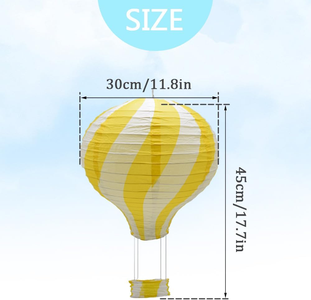 Detalle de Hocansen 3Pcs Yellow Hot Air Balloon Paper Lanterns – 30 cm Hanging Lampshades