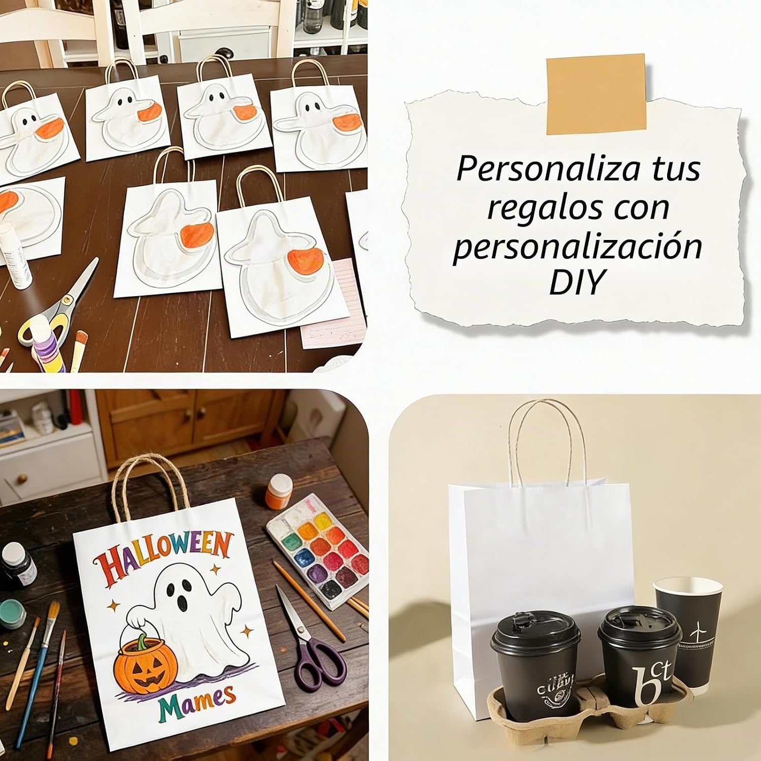 Detalle de Weifeng 20 Bolsas de Papel Kraft medianas con Asas 21x11x27 cm – Pack de regalo