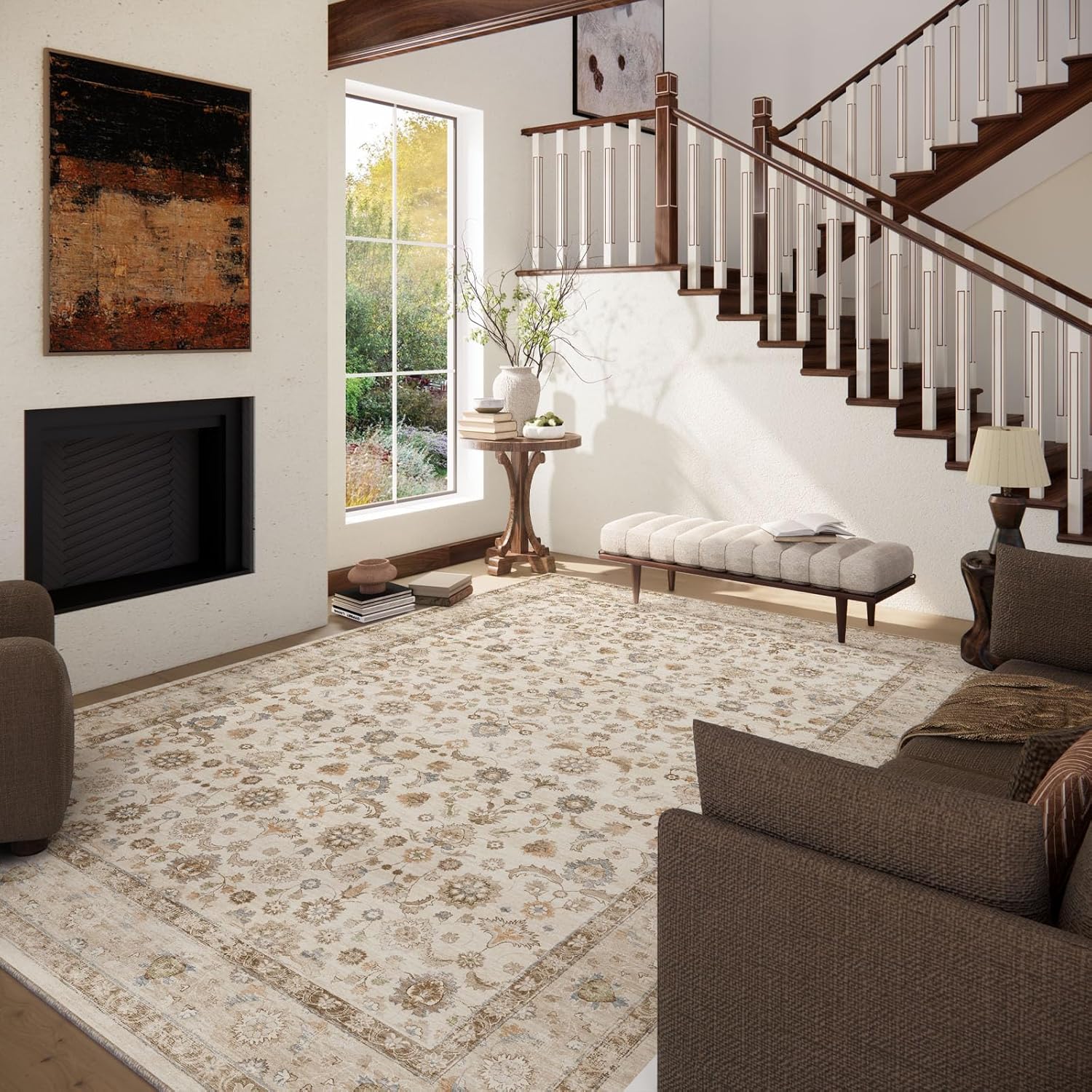 Thumbnail 1 de 8x10 Washable Area Rug — Boho Vintage Living Room