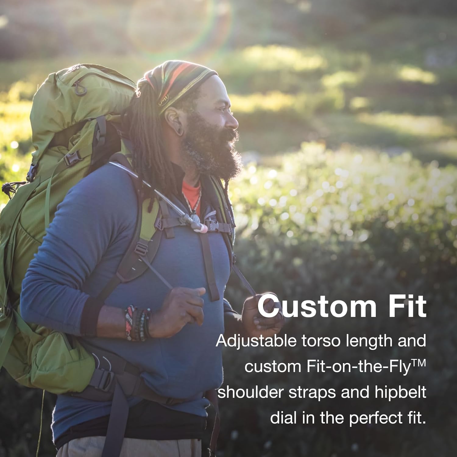 Detalle de Osprey Aether Men’s Backpack — adjustable fit with AirScape back panel for heavy loads