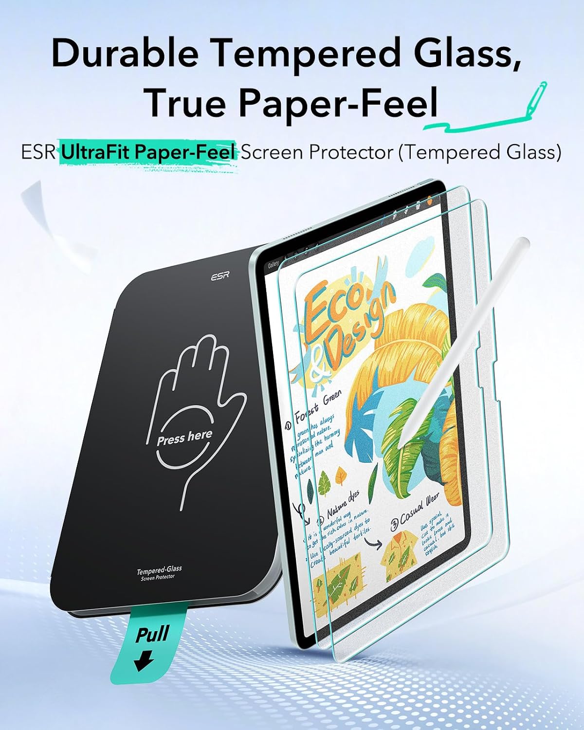 Detalle de ESR Paper-Feel Schutzfolie (2 Stück) für iPad Air 11 Zoll M4/M3/M2 – matt, 9H und Pencil-freundlich