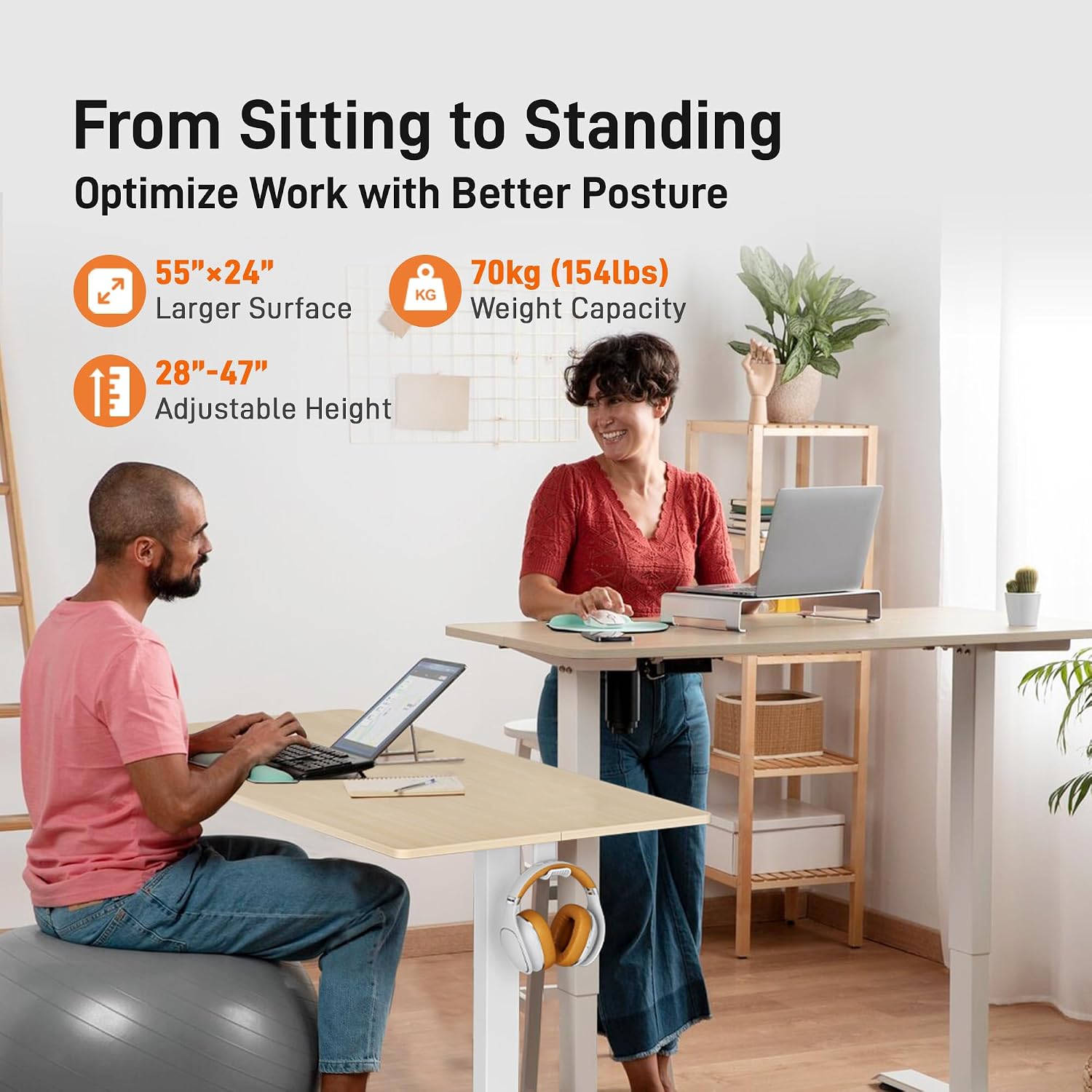 Detalle de IMGadgets 55" Electric - Ivory Height-Adjustable Standing Desk, 55 x 24 in.