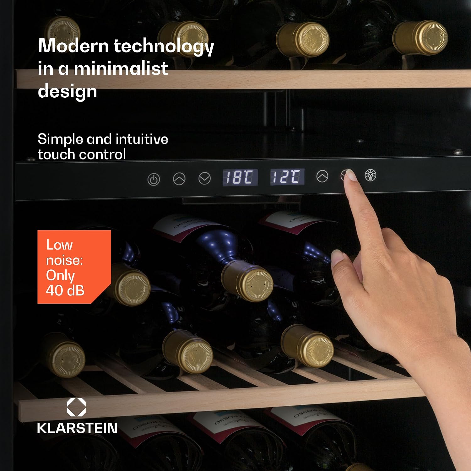 Detalle de Klarstein 10045908 Dual-Zone Wine Cooler, 45 Bottles, 5–18 °C, Glass Door