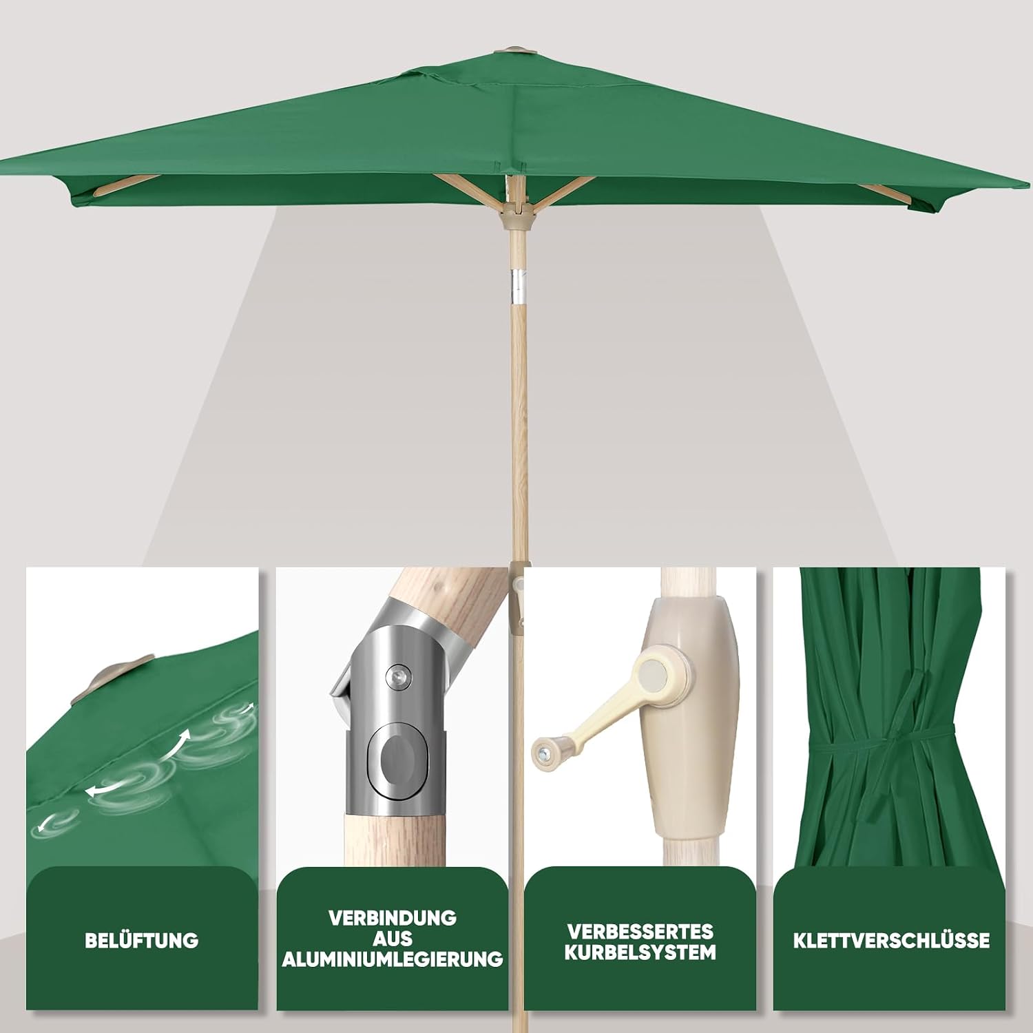 Thumbnail 4 de Sekey® Rechteck-Sonnenschirm 210 × 140 cm mit Aluminiumgestell, UV-Schutz 50+