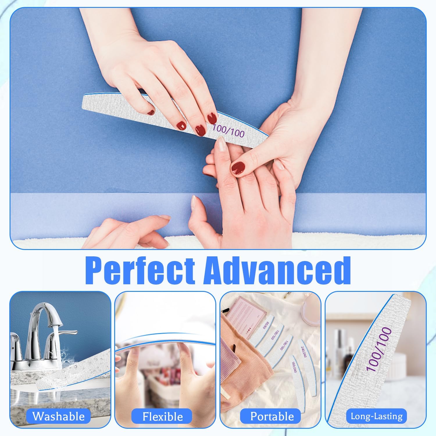 Thumbnail 3 de 25 PCS Nail Files for Acrylic Nails: 100/100 Grit Double-Sided, Washable Emery Boards for Home & Salon