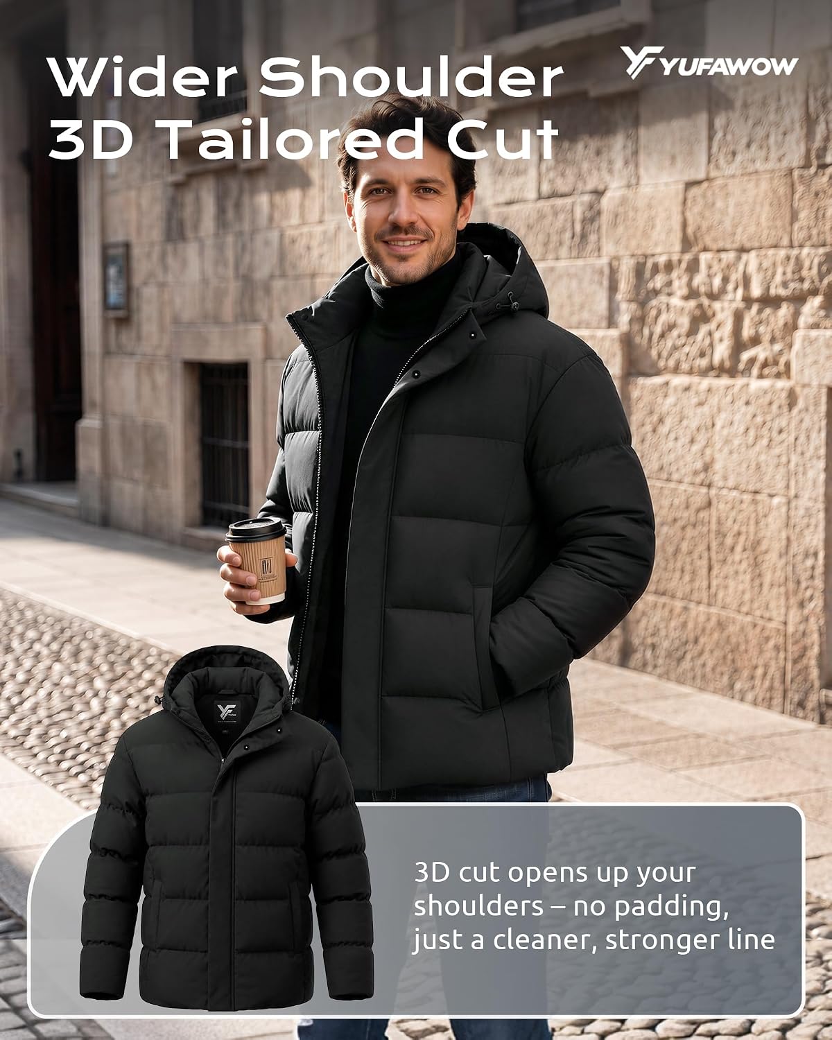 Thumbnail 2 de Yufawow Men's Puffer Jacket with Adjustable Hood, Wind-Resistant Shell