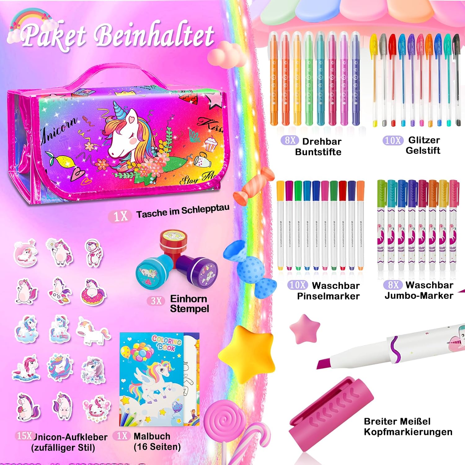 Detalle 2 de weirtoya Einhorn Filzstifte Set 56 Teile 🎨