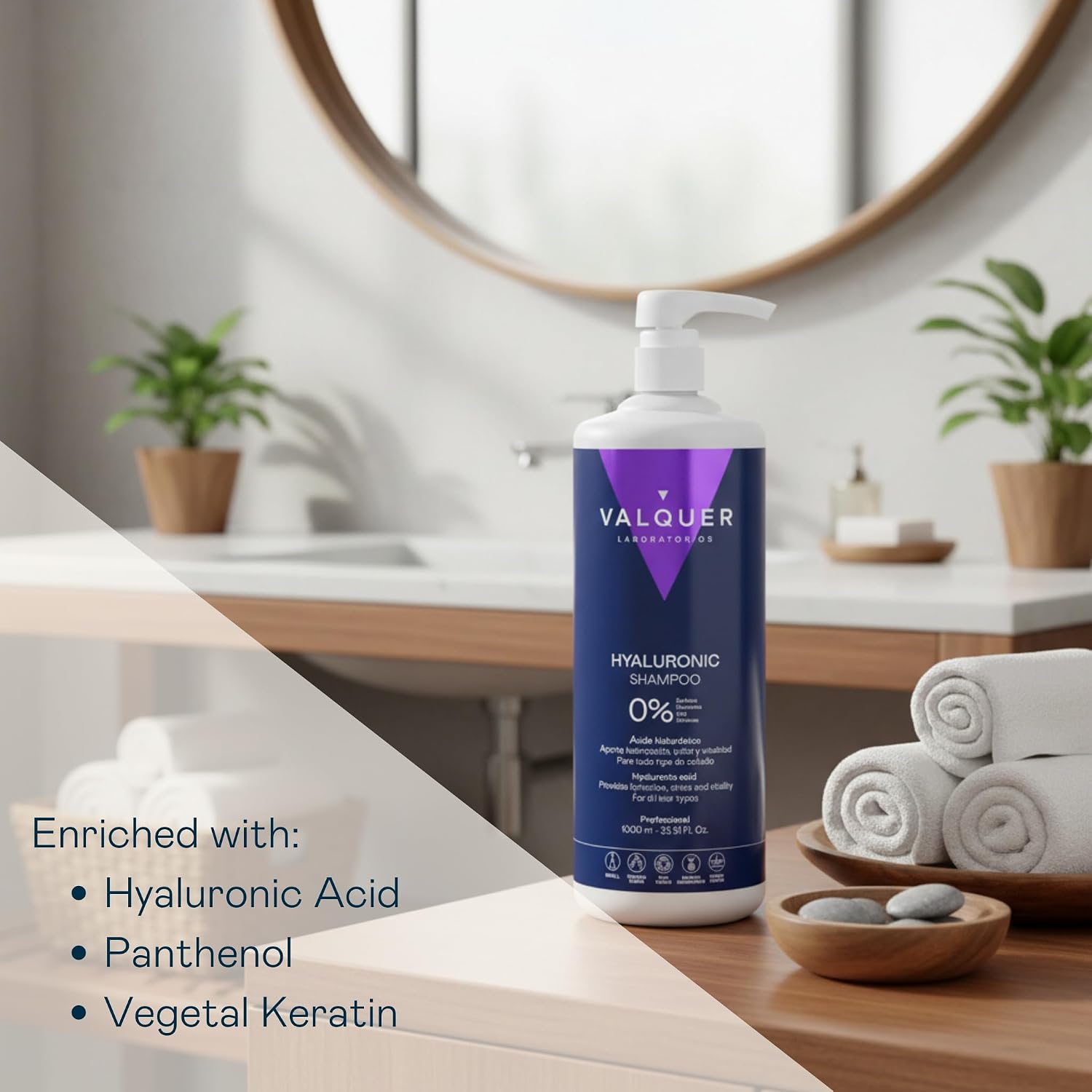 Detalle 2 de Valquer Hyaluronic Acid Shampoo, 1 L, with Vegetable Keratin and a Sulphate-Free Formula