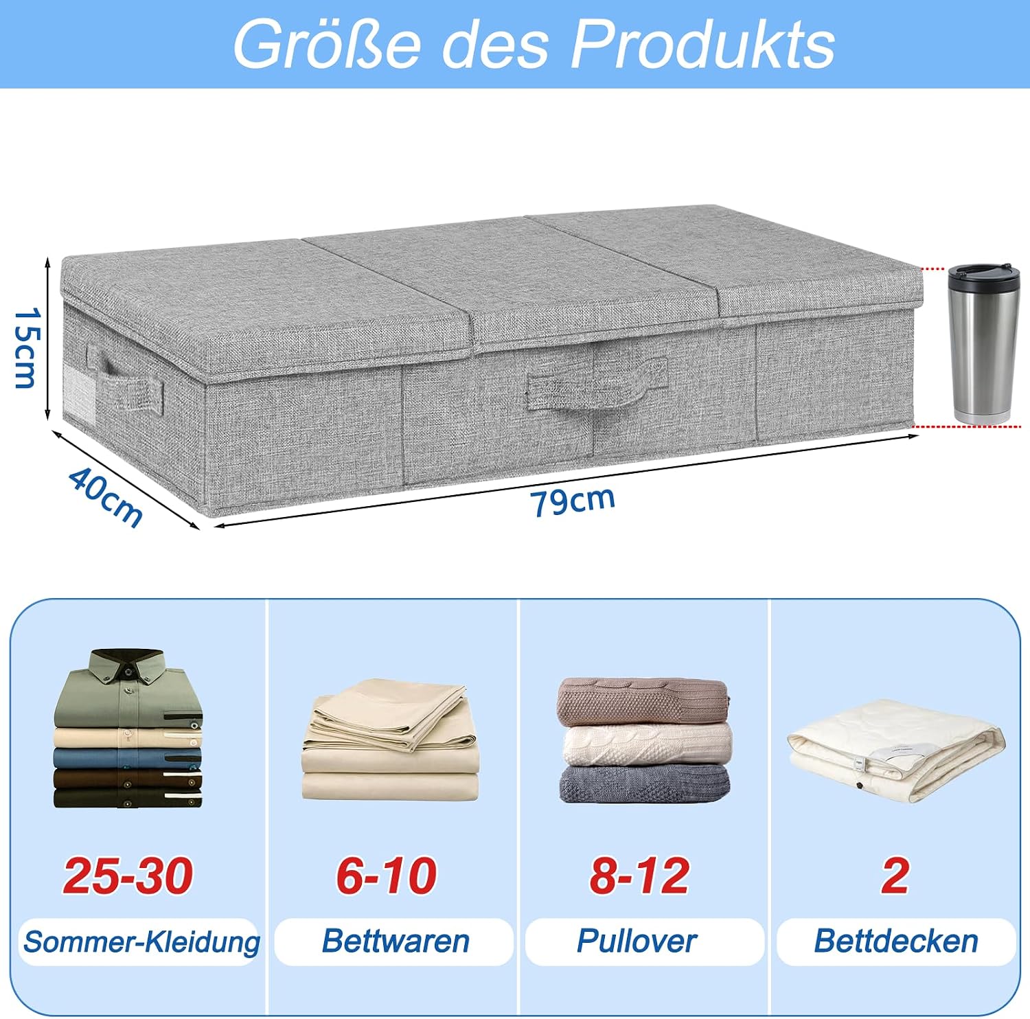 Detalle de JUPELI Unterbett-Box 15 cm hoch, 2er-Set