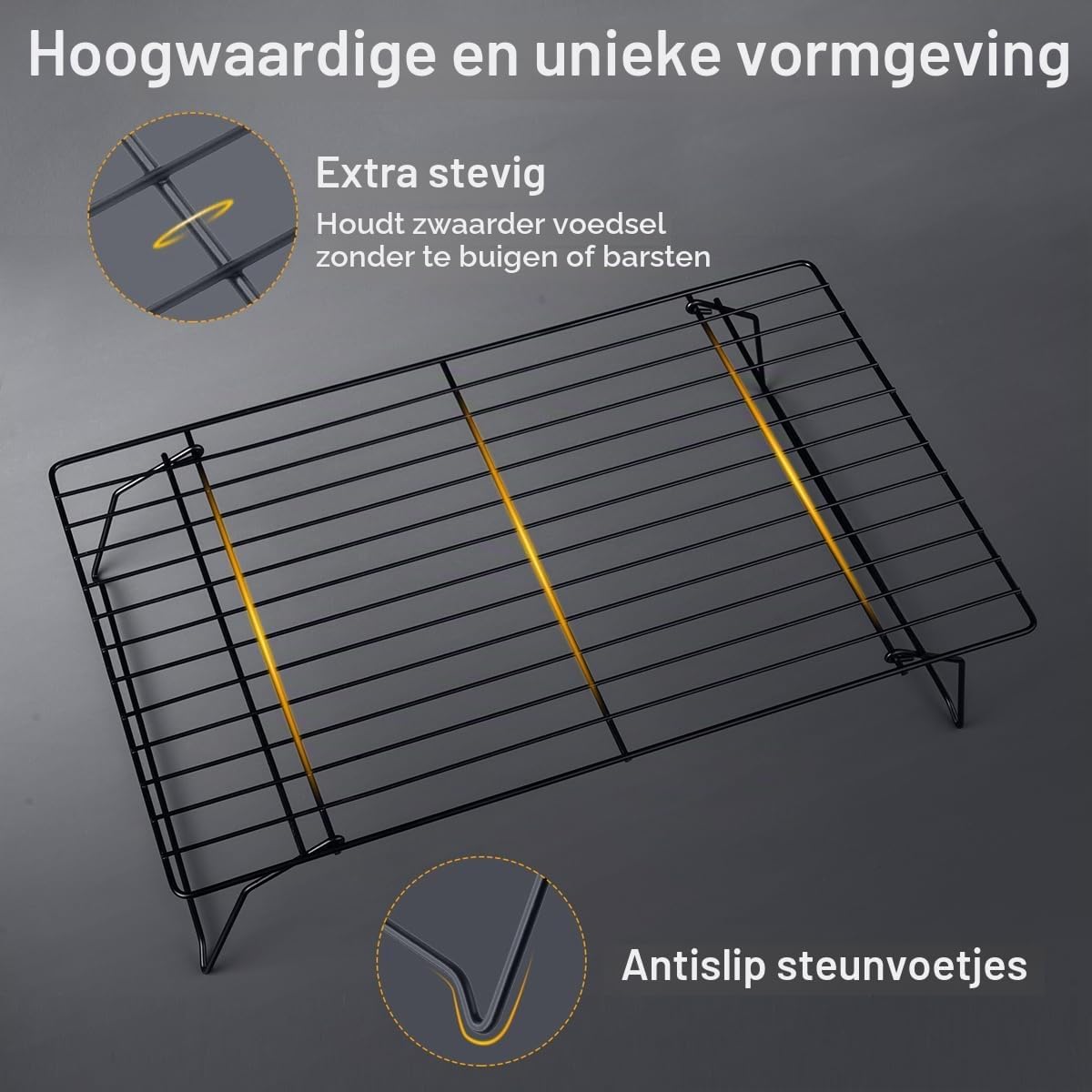 Detalle de Lifhety 24-RACK-9 drielaags koelrek 40 × 25 cm met antiaanbaklaag
