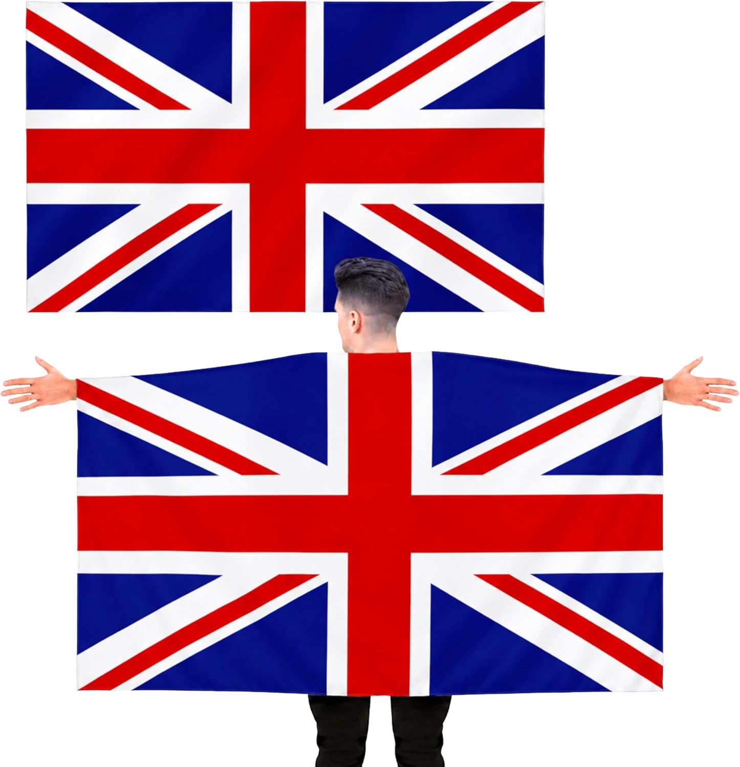 Union Jack Flag 5ft x 3ft with Sleeve – Large Wearable Polyester Flag for VE Day Celebrations and Events