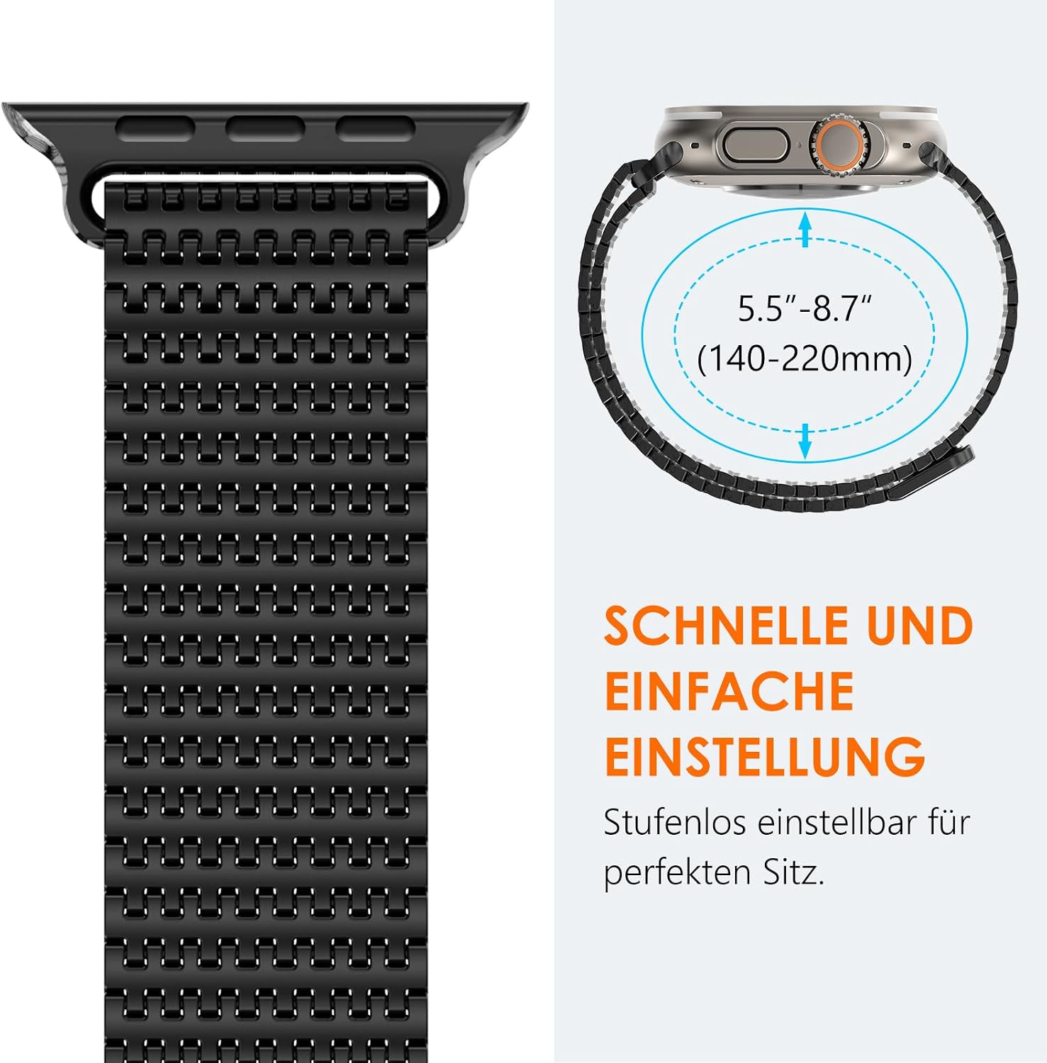 Detalle de Fullife Milanaise Armband – Edelstahl-Mesh für Apple Watch 40–49 mm, kompatibel mit Ultra und Serien | Magnetverschluss