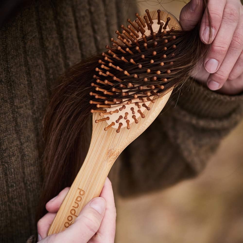 Thumbnail 6 de pandoo Spazzola per capelli in bambù con setole naturali (vegan) per uomo, donna e districante