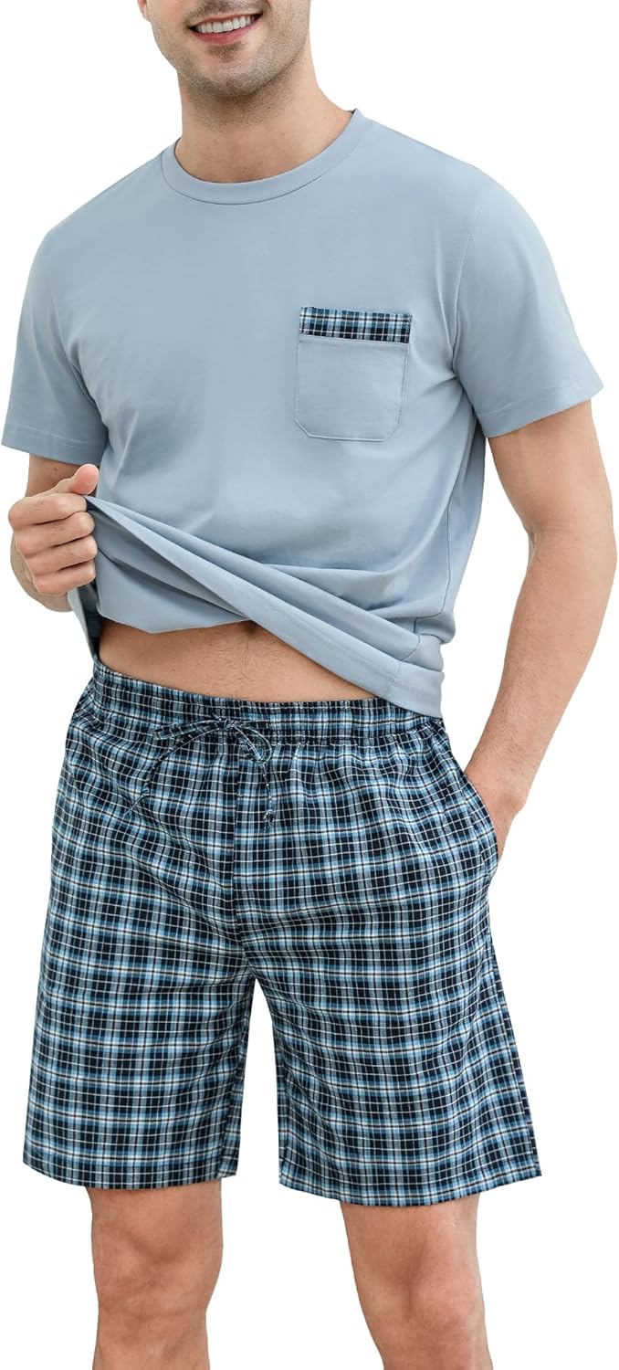 Thumbnail 1 de Winovia Schlafanzug Herren Kurz Pyjama Set aus Baumwolle – Kurzarm, karierte Hose, Brusttasche