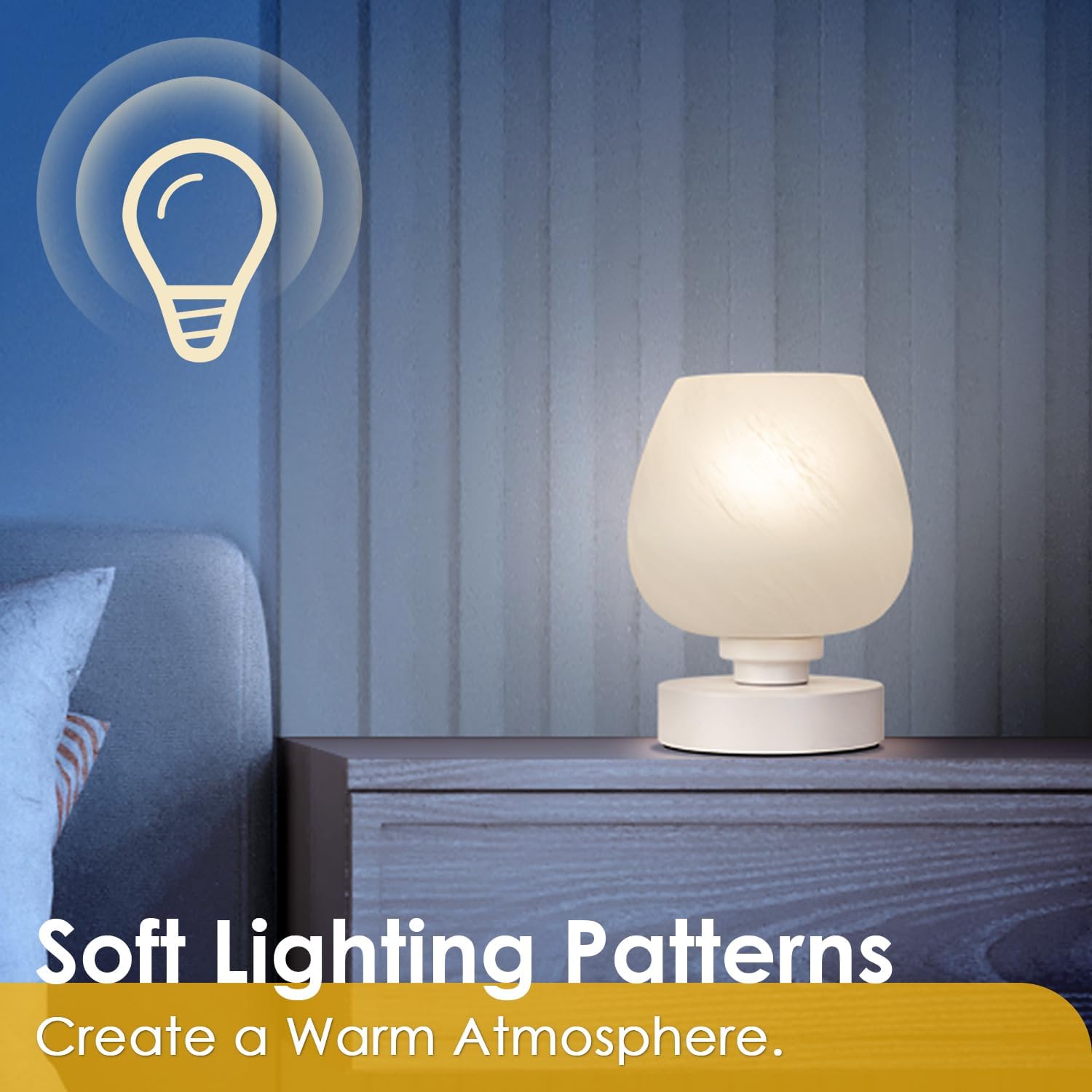 Detalle de Soilsiu Touch Bedside Table Lamp with Dimmable Light and Opal Glass Shade